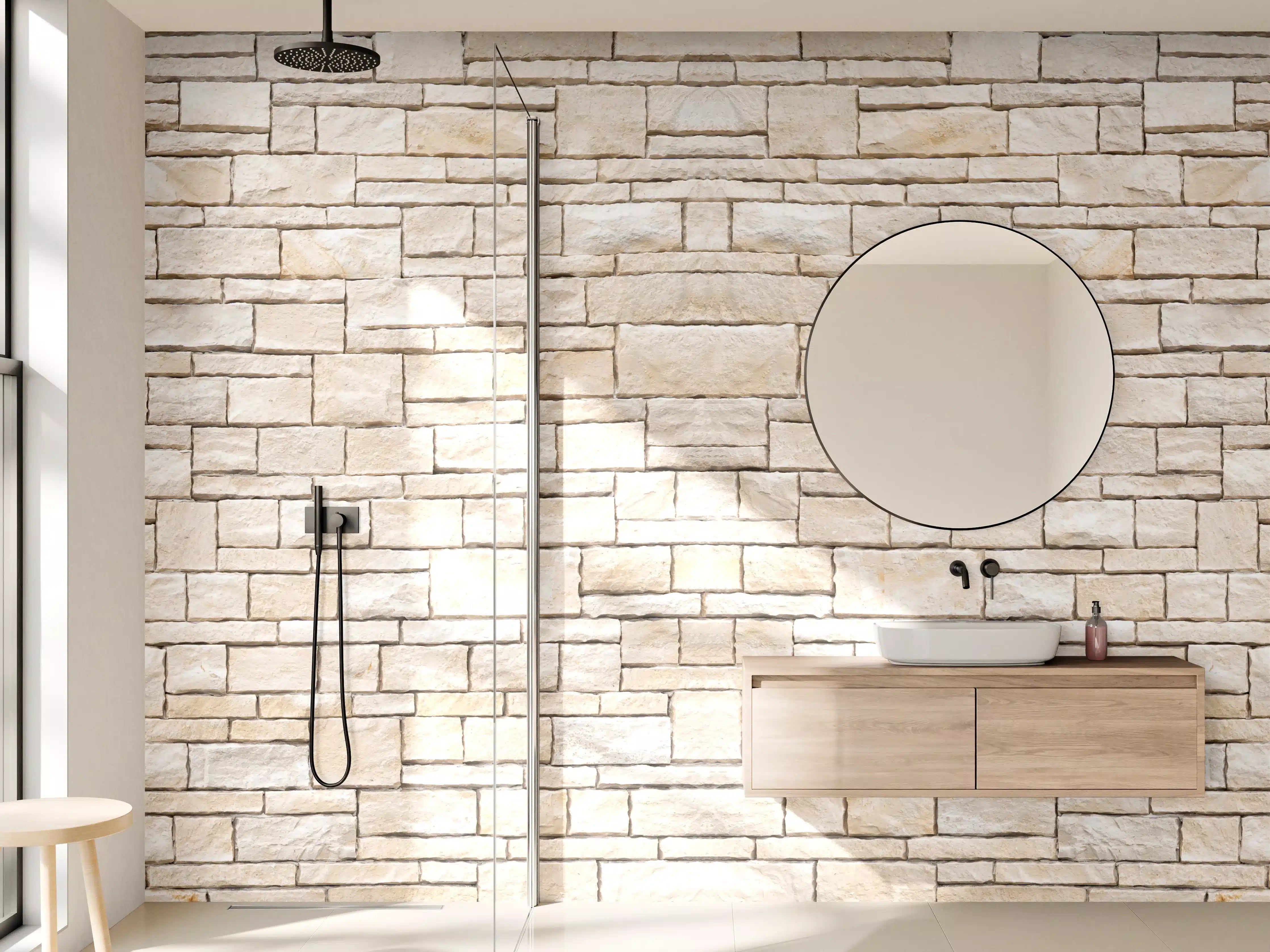 Wandverkleidung Bad - Natürliche beige Ziegelwand