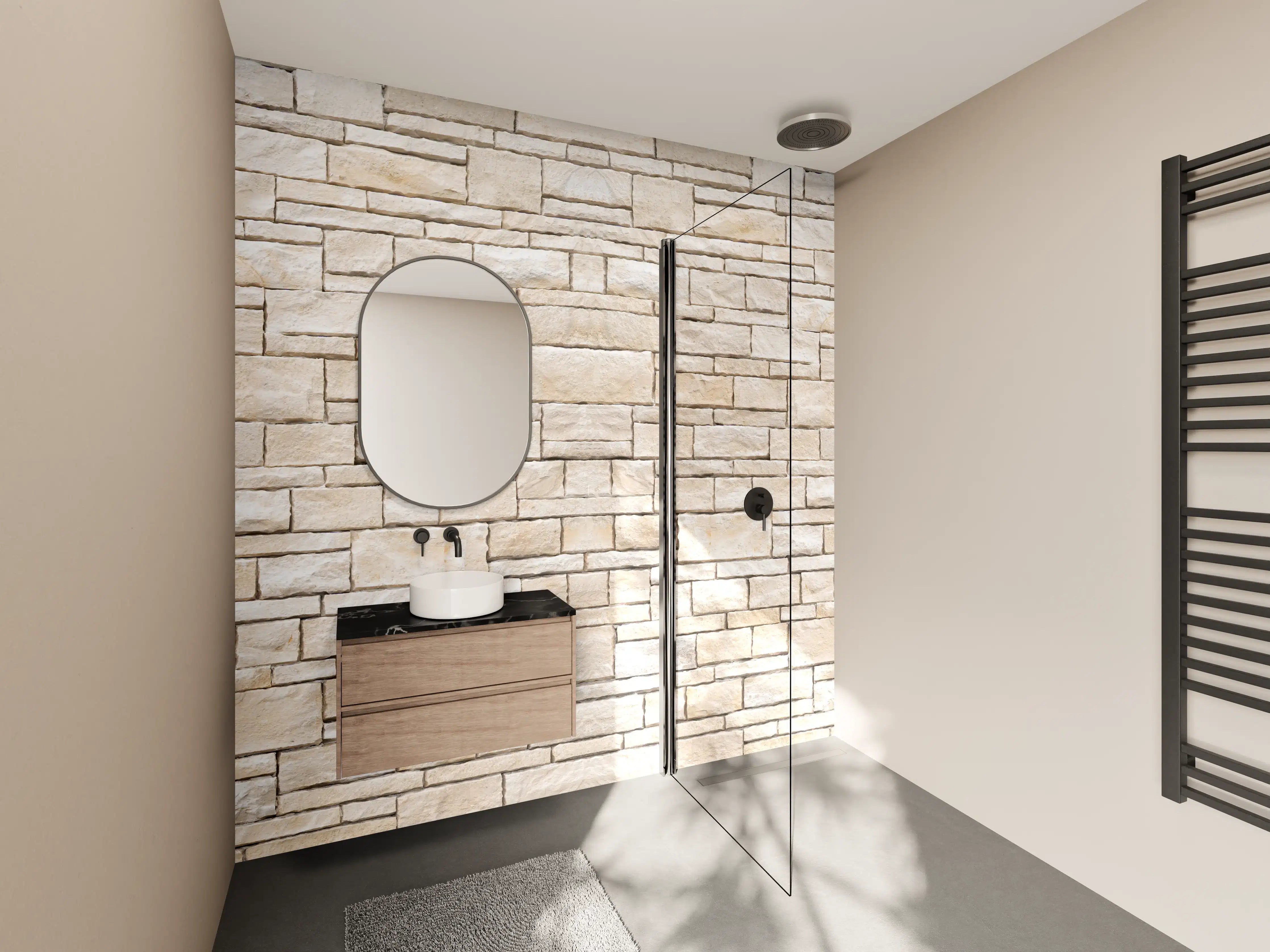 Wandverkleidung Bad - Natürliche beige Ziegelwand