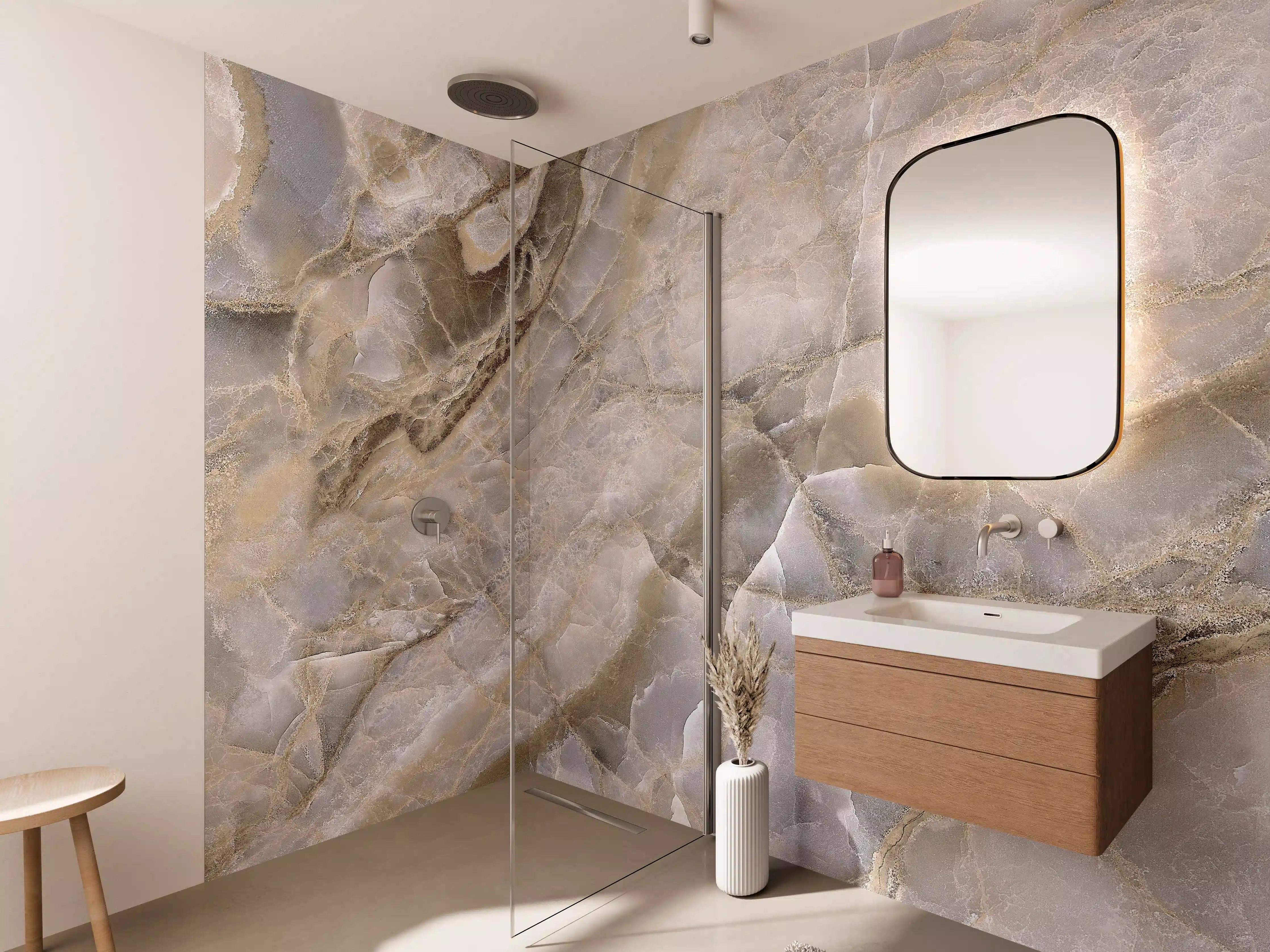 Wandverkleidung Bad - Natürliche graue Onyx Oberfläche