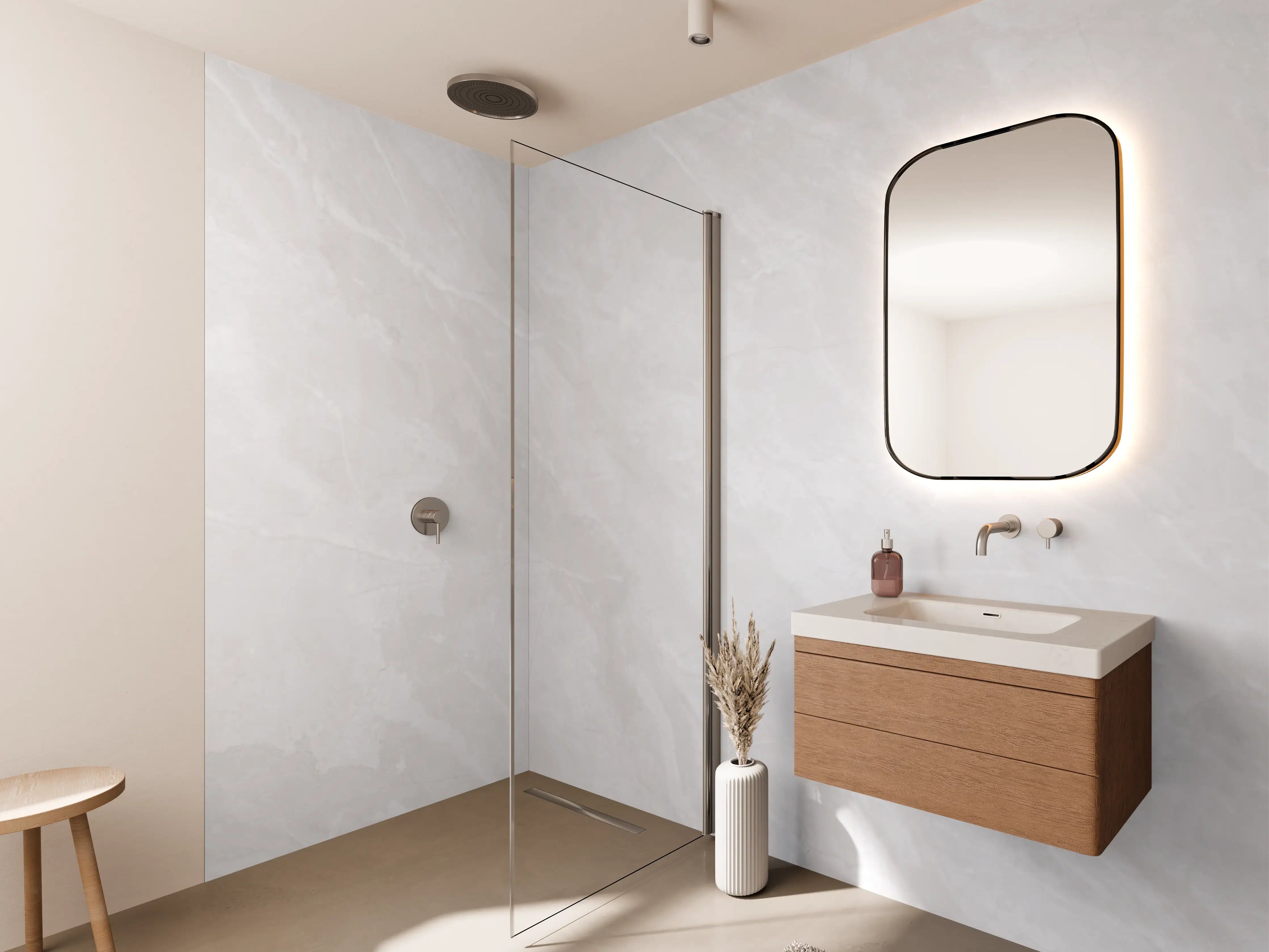 Wandverkleidung Bad - Natürliche weiße Marmortextur