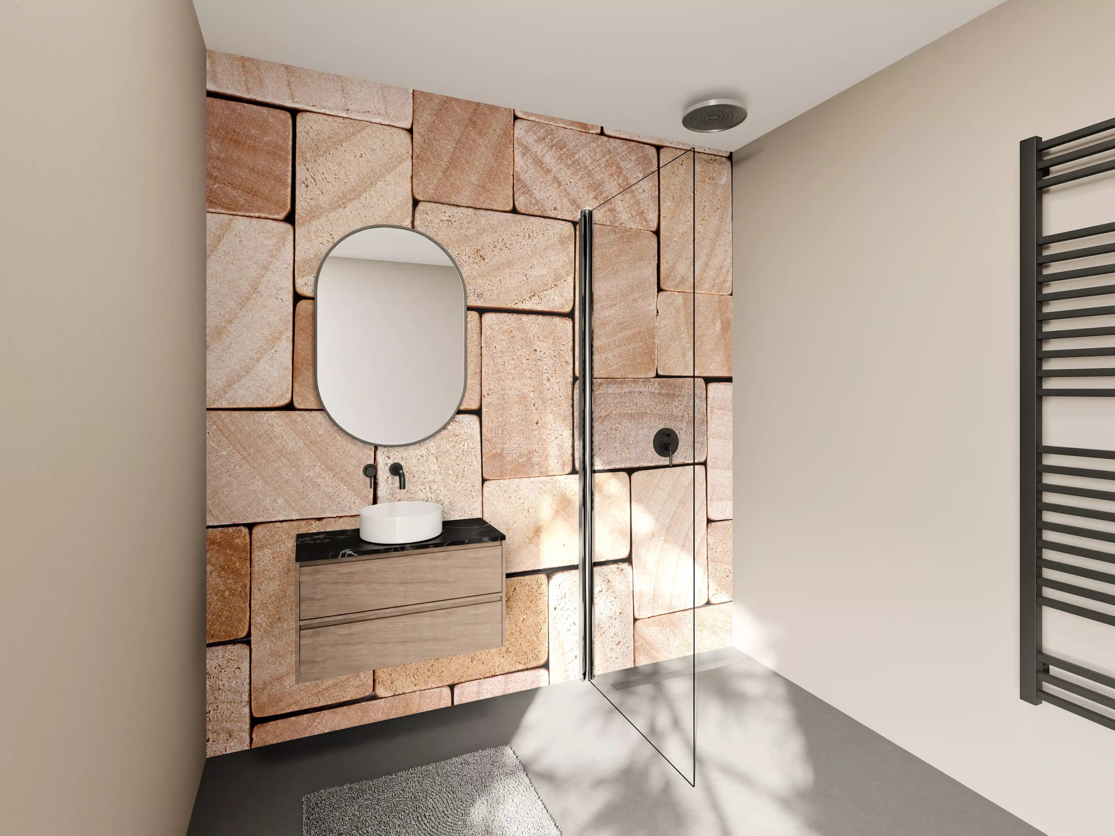 Wandverkleidung Bad - Naturbelassenes Holzfliesen-Design