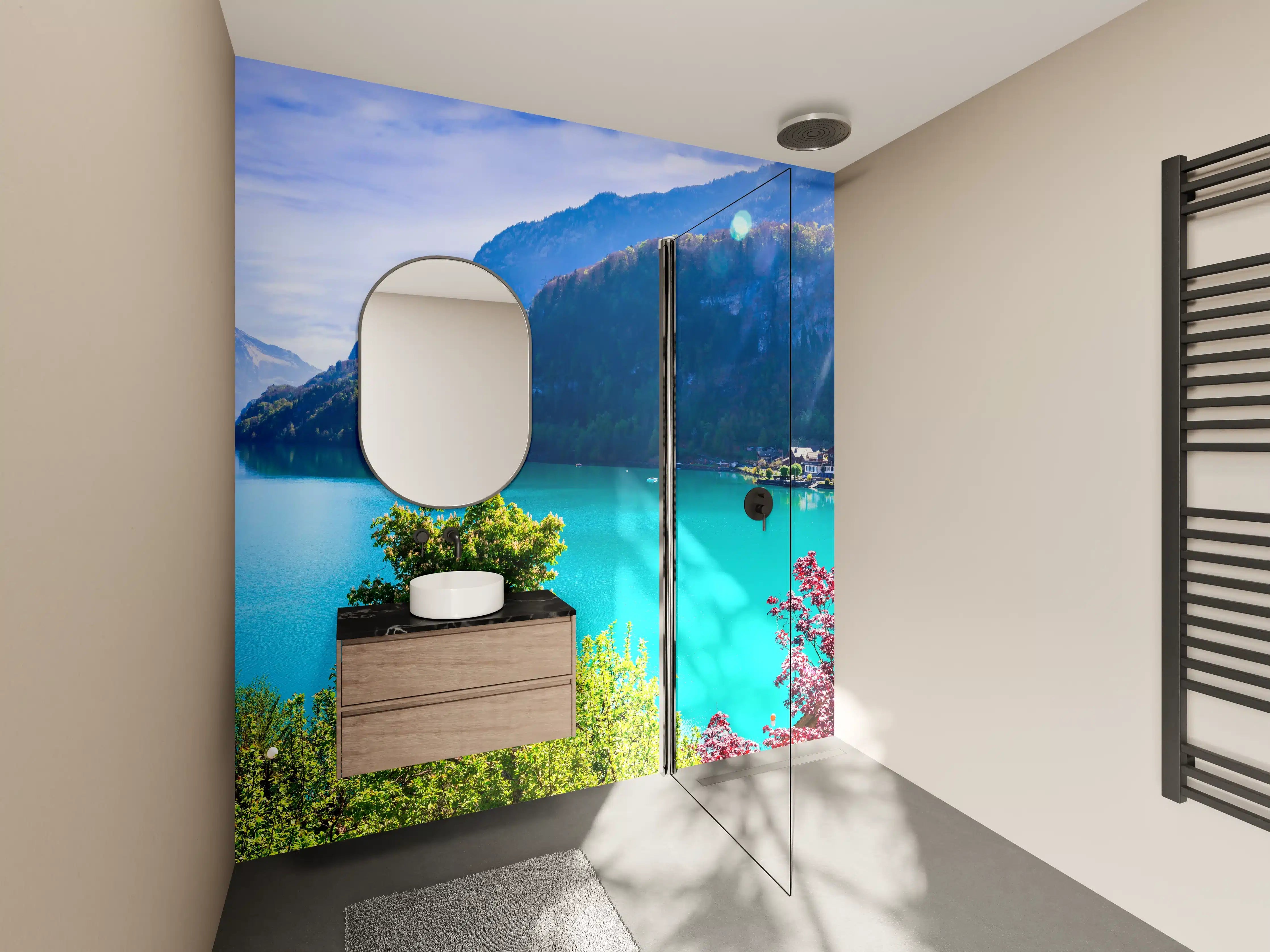 Wandverkleidung Bad - Naturkulisse des Brienzersees - Schweiz