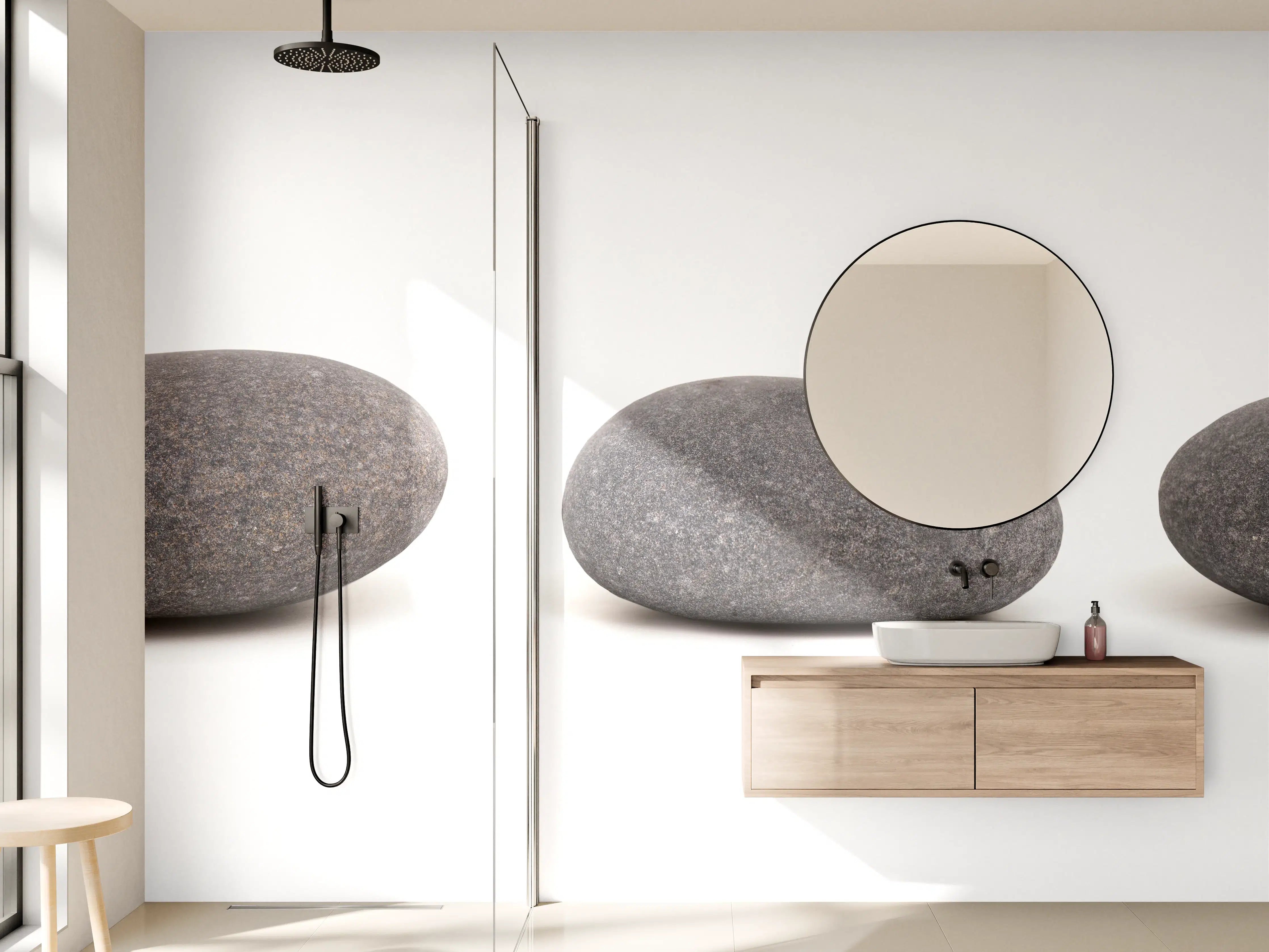 Wandverkleidung Bad - Naturstein-Ästhetik in Grau