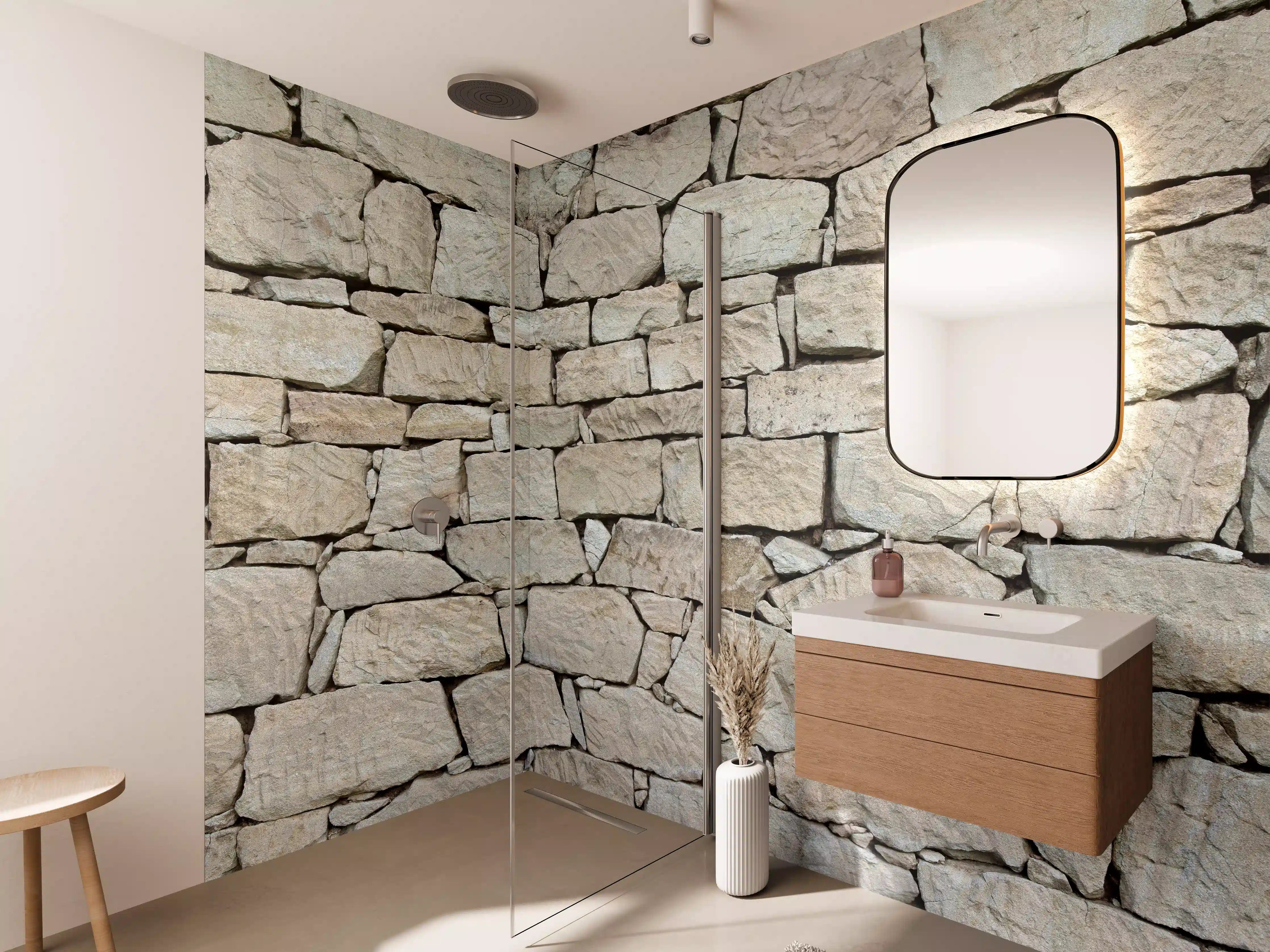 Wandverkleidung Bad - Naturstein-Wand in Beige, Sandstein-Optik