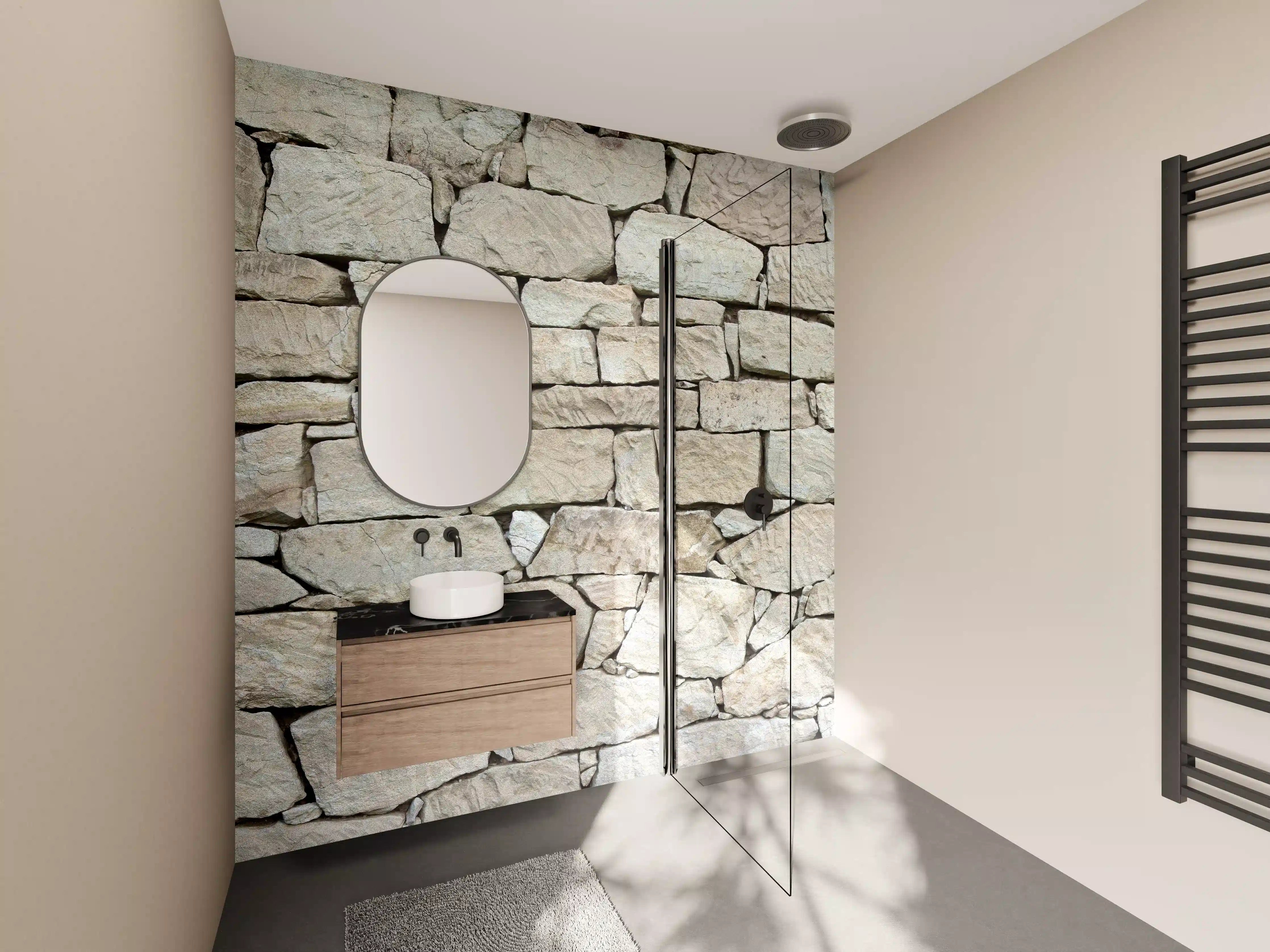 Wandverkleidung Bad - Naturstein-Wand in Beige, Sandstein-Optik
