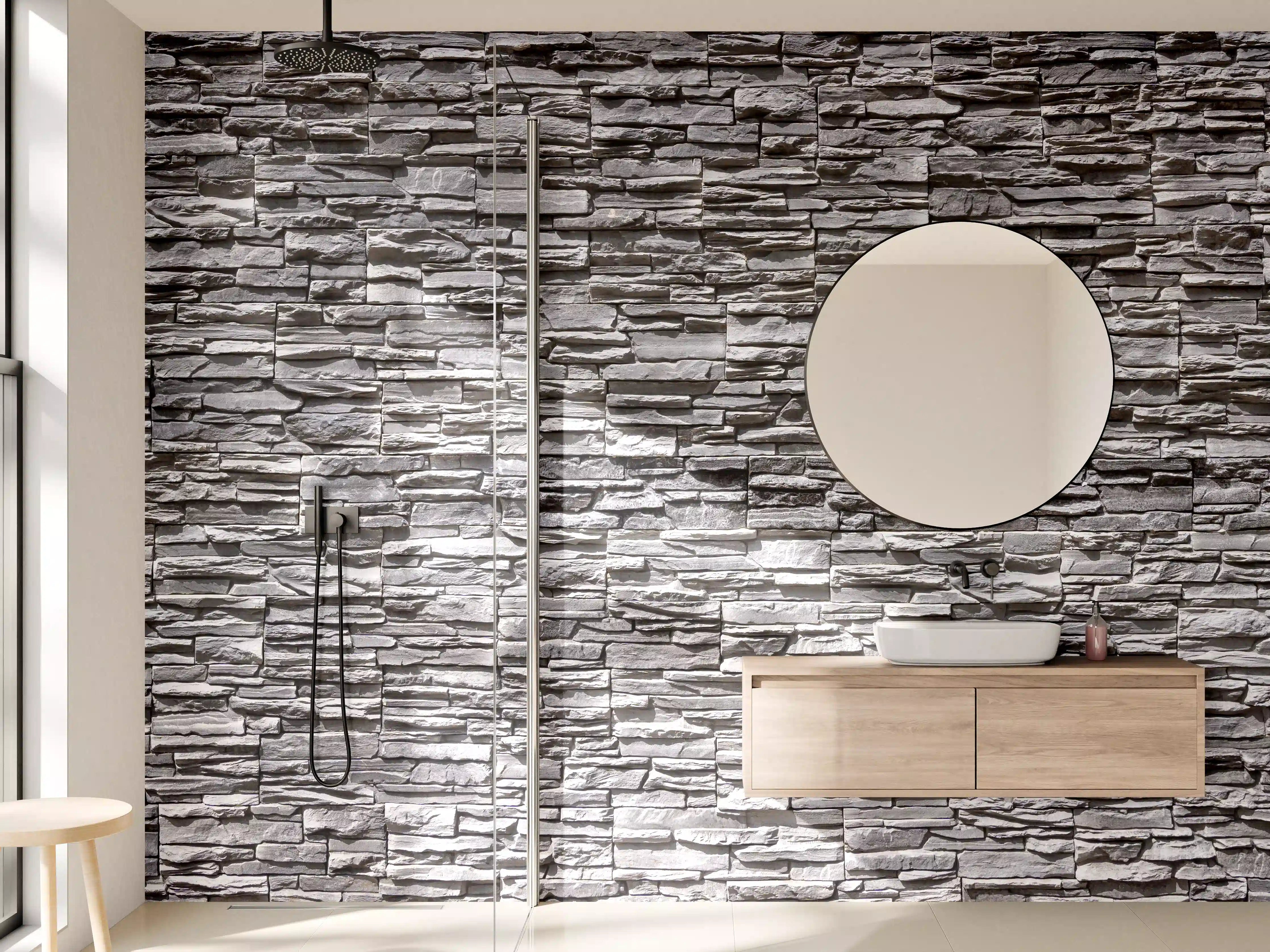 Wandverkleidung Bad - Natursteineffekt in Grau