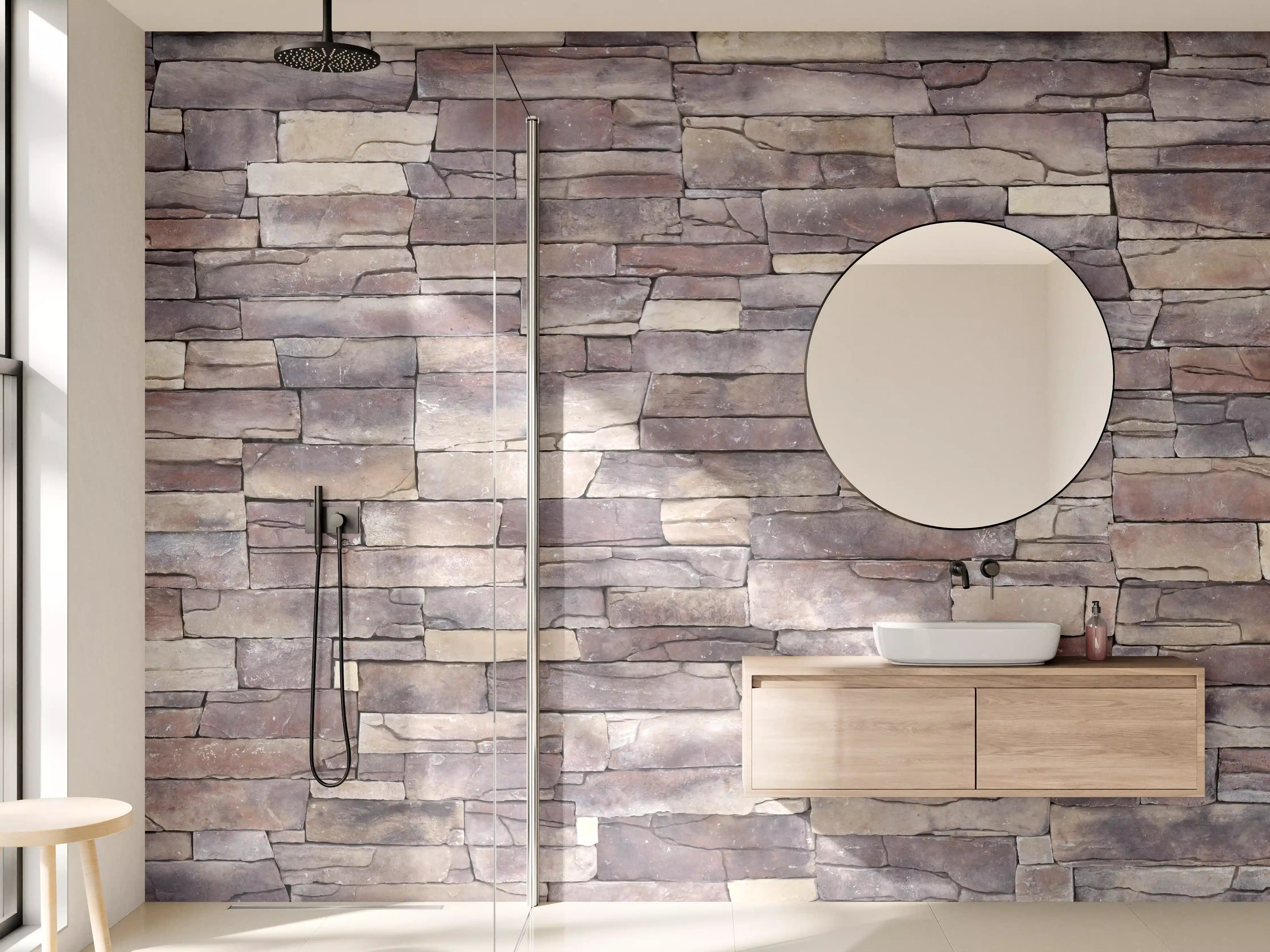 Wandverkleidung Bad - Natursteinmauer aus Sandstein