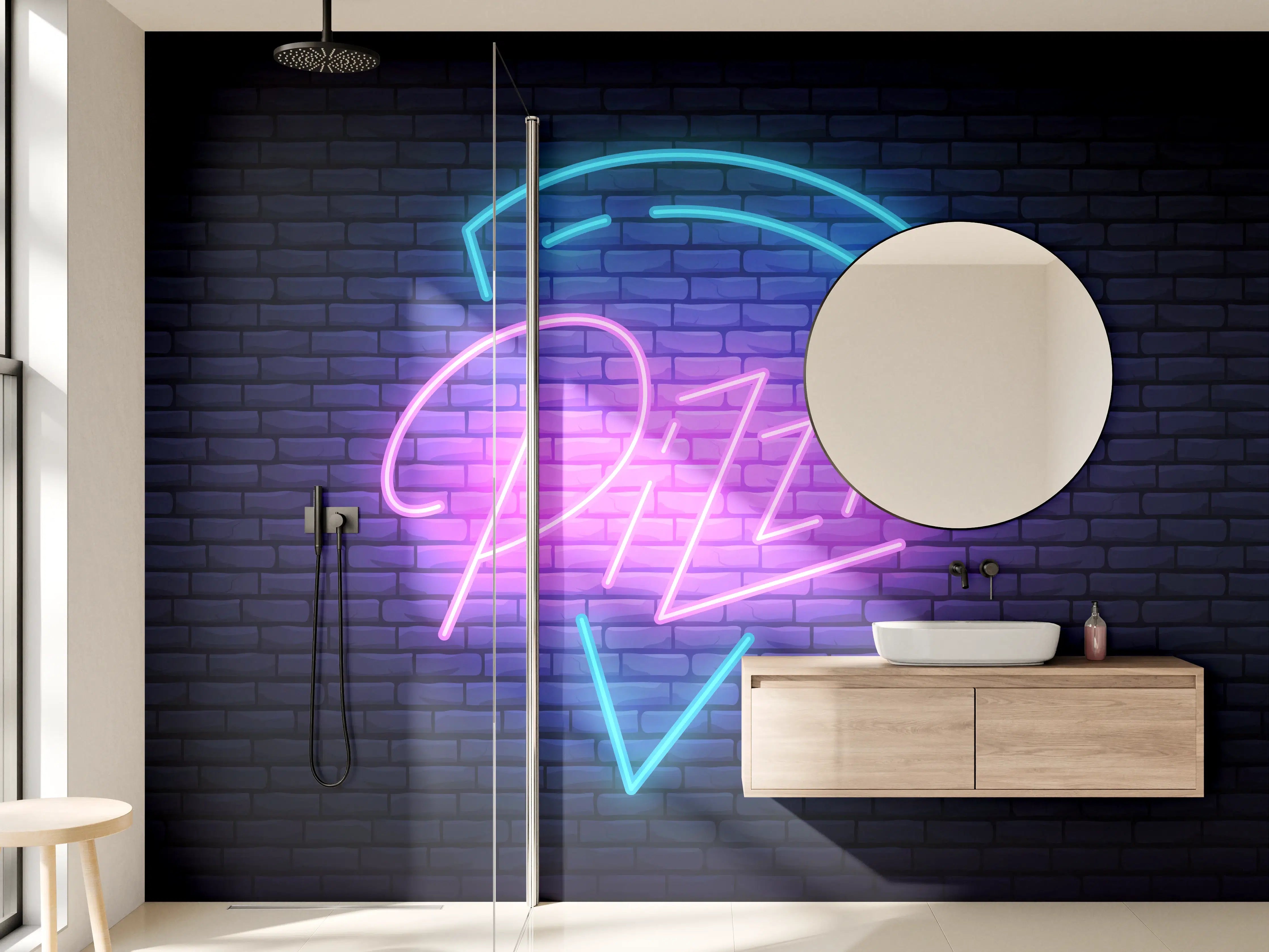 Wandverkleidung Bad - Neon Pizza Schild