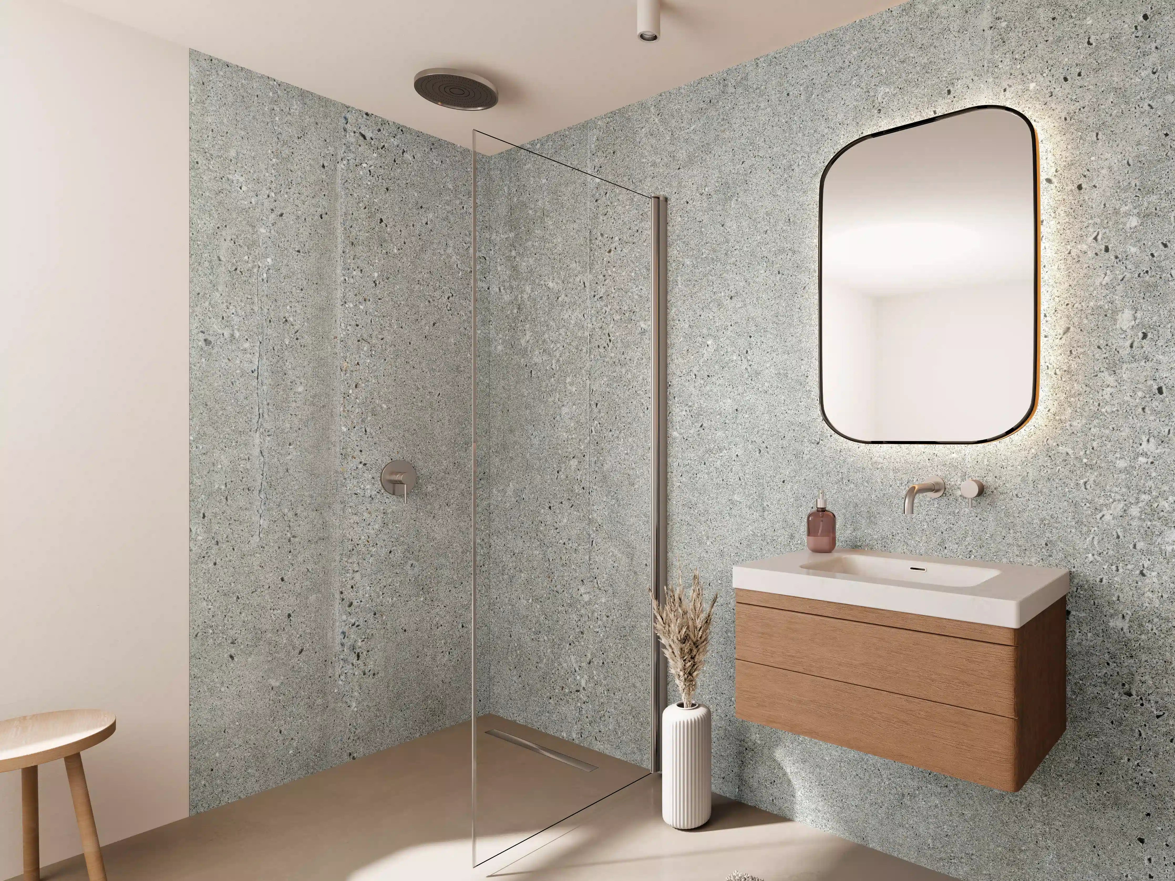 Wandverkleidung Bad - Neutrale Graustruktur im Weiß