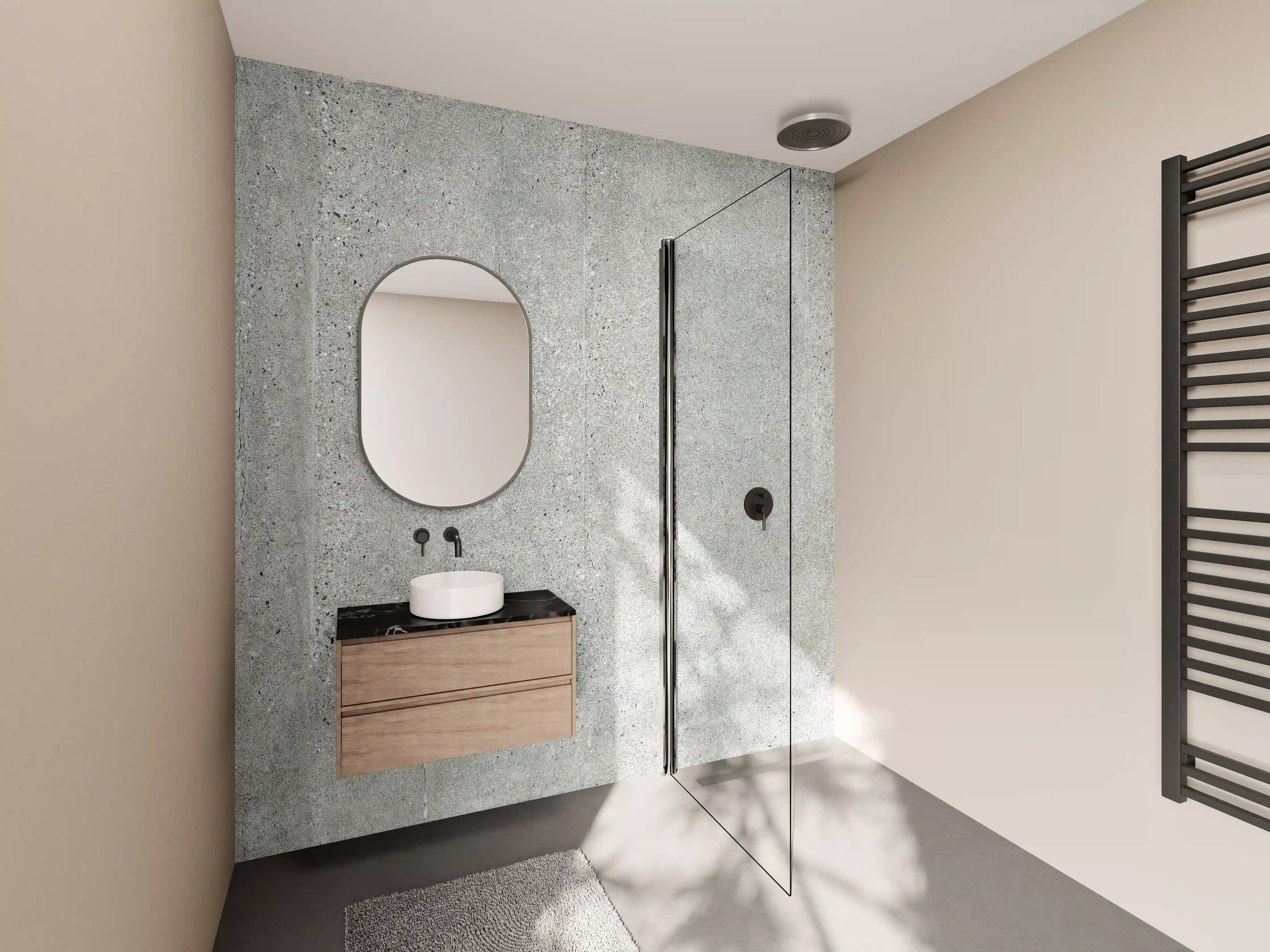 Wandverkleidung Bad - Neutrale Graustruktur im Weiß