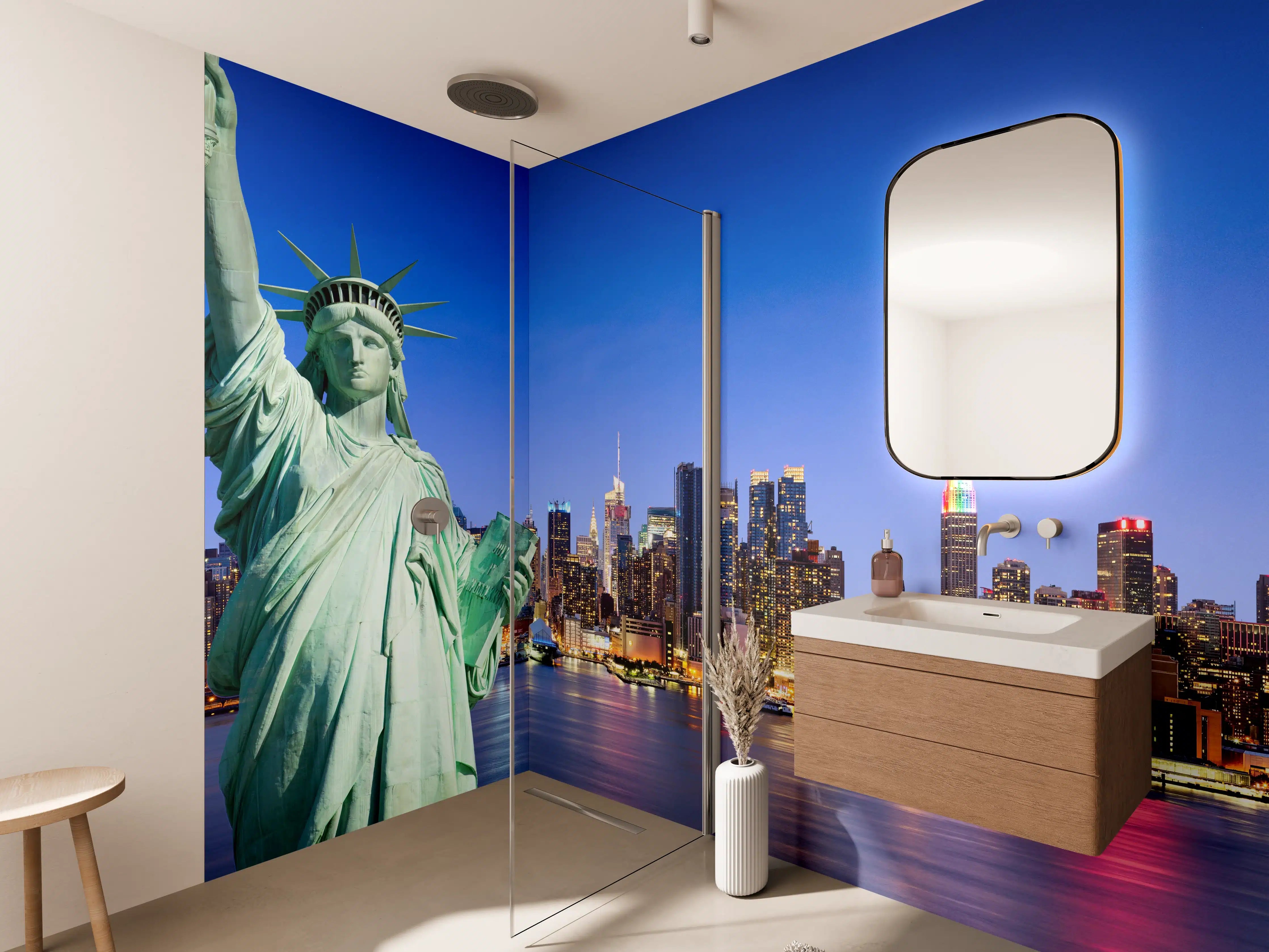 Wandverkleidung Bad - New York Skyline Blau-Türkis