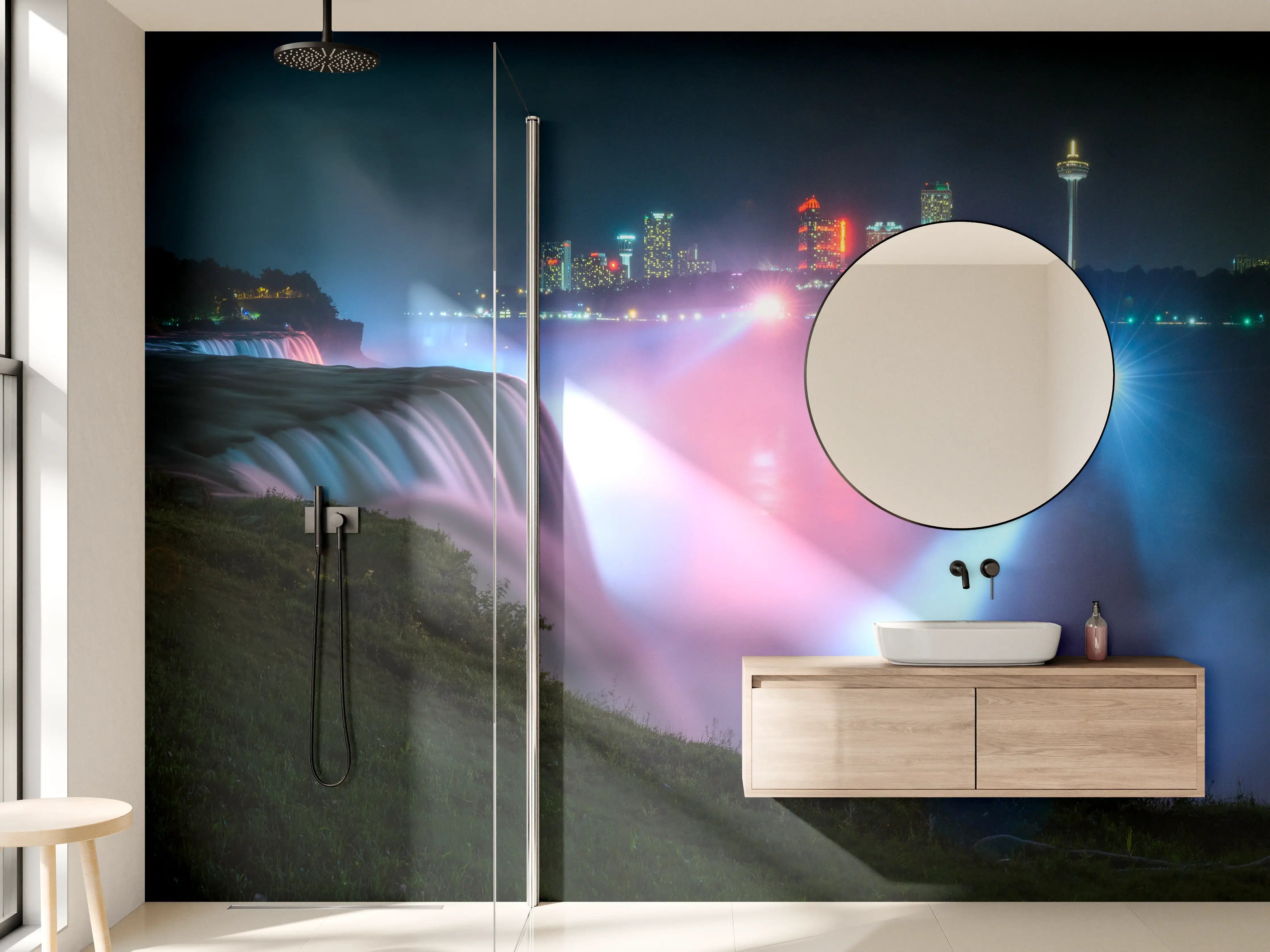 Wandverkleidung Bad - Niagarafälle bei Nacht