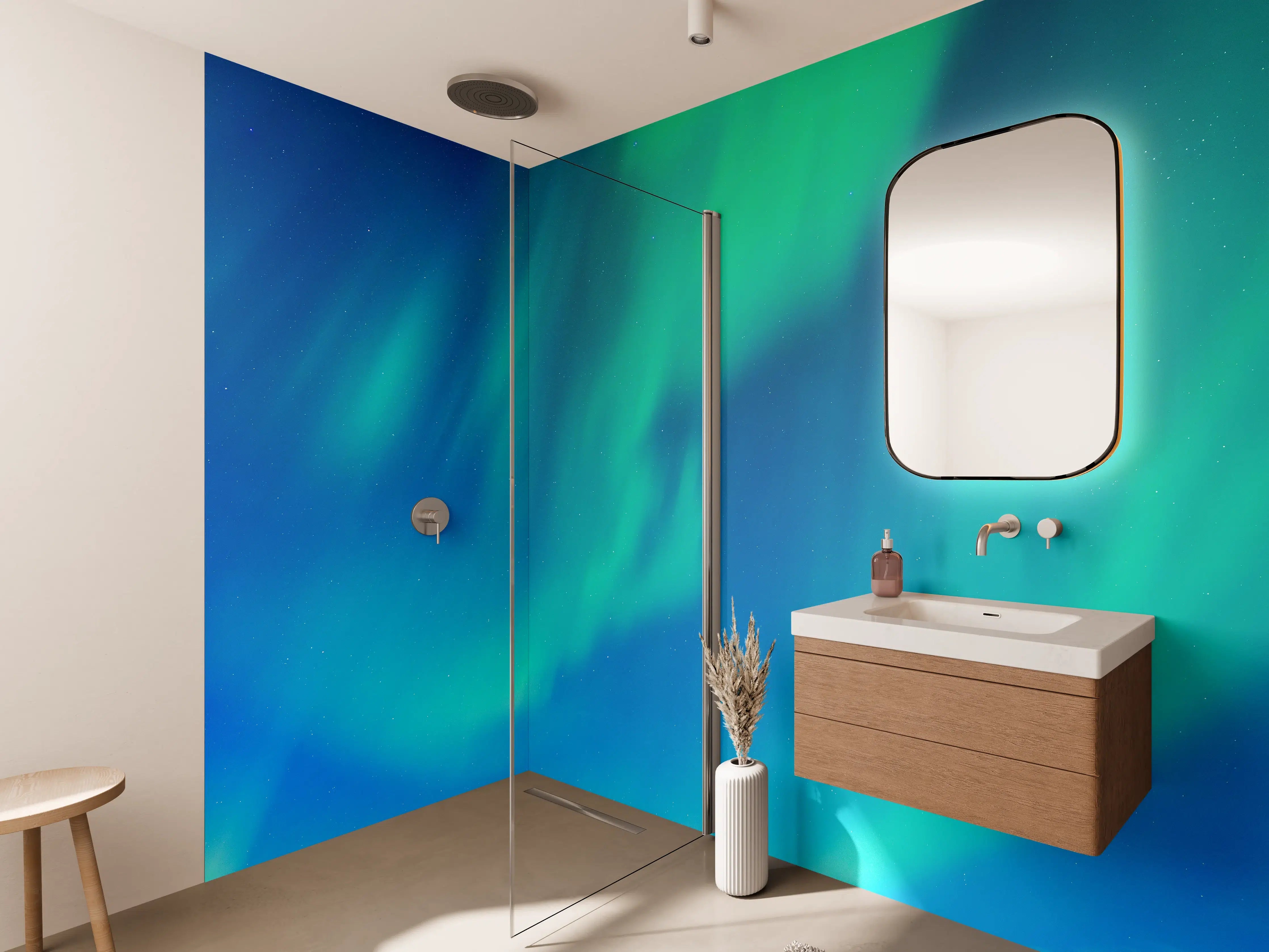 Wandverkleidung Bad - Nordlichter im Himmel