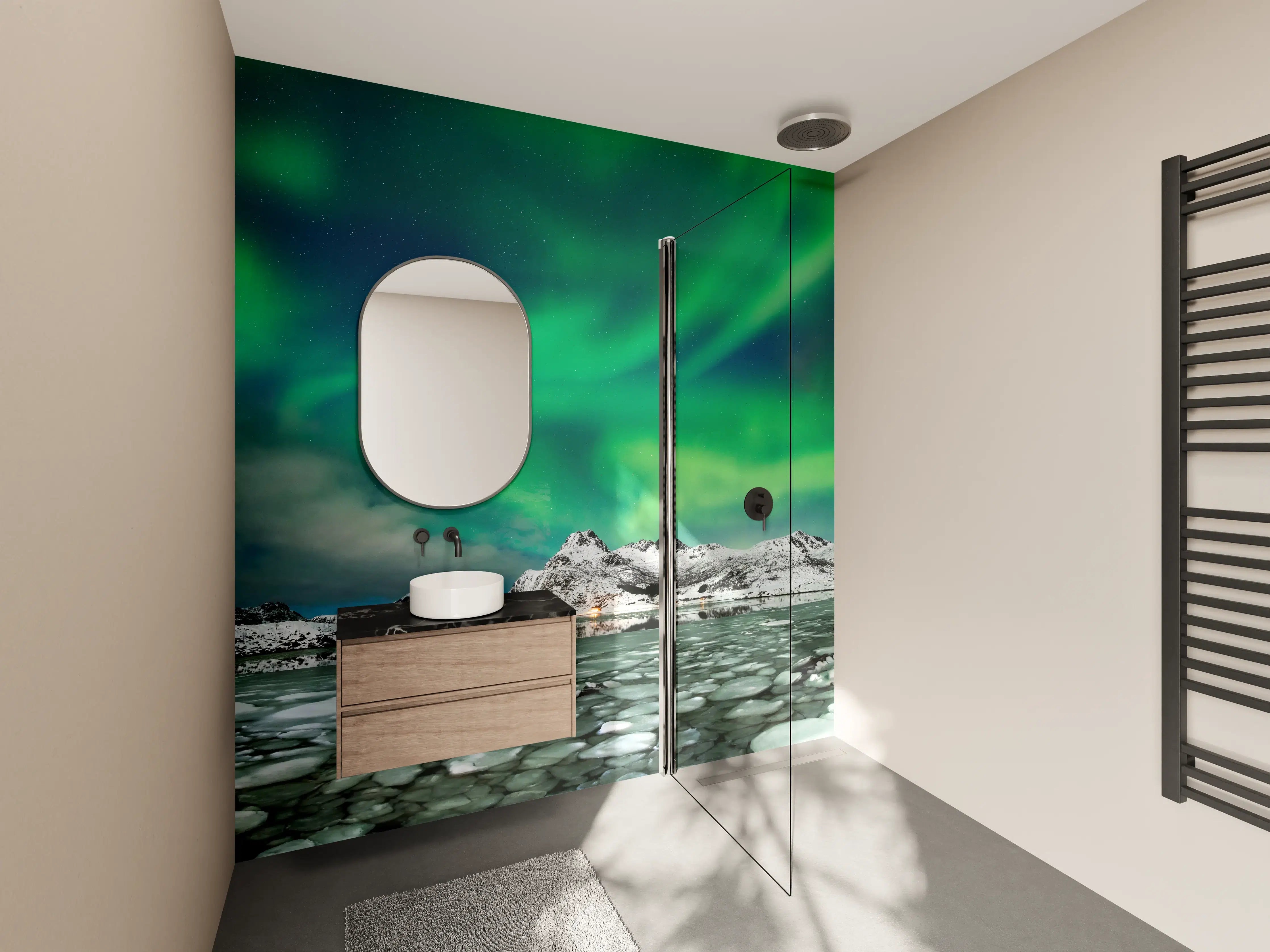 Wandverkleidung Bad - Nordlichter über arktischer Küste