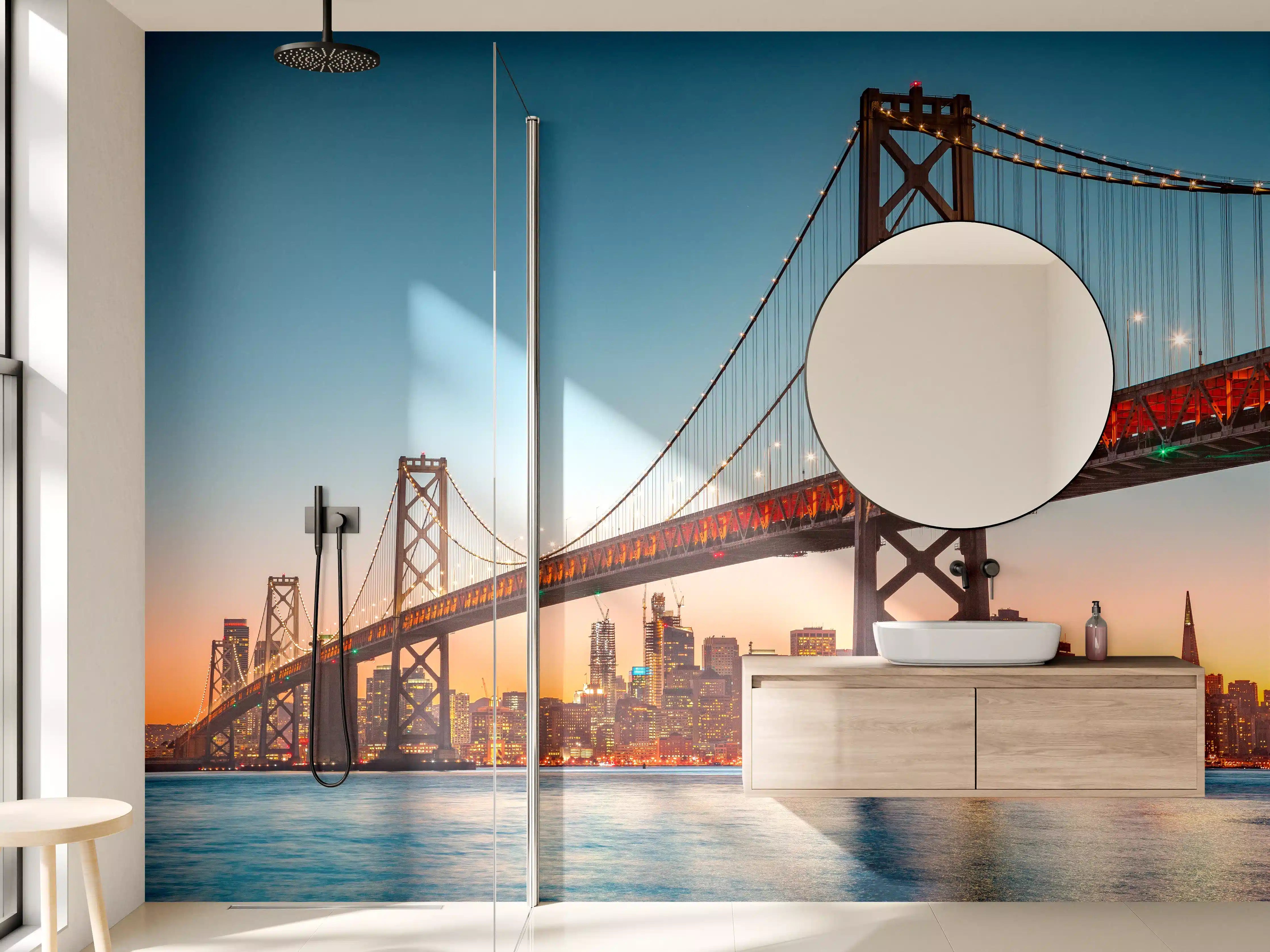 Wandverkleidung Bad - Oakland Bay Bridge bei Abendsonne