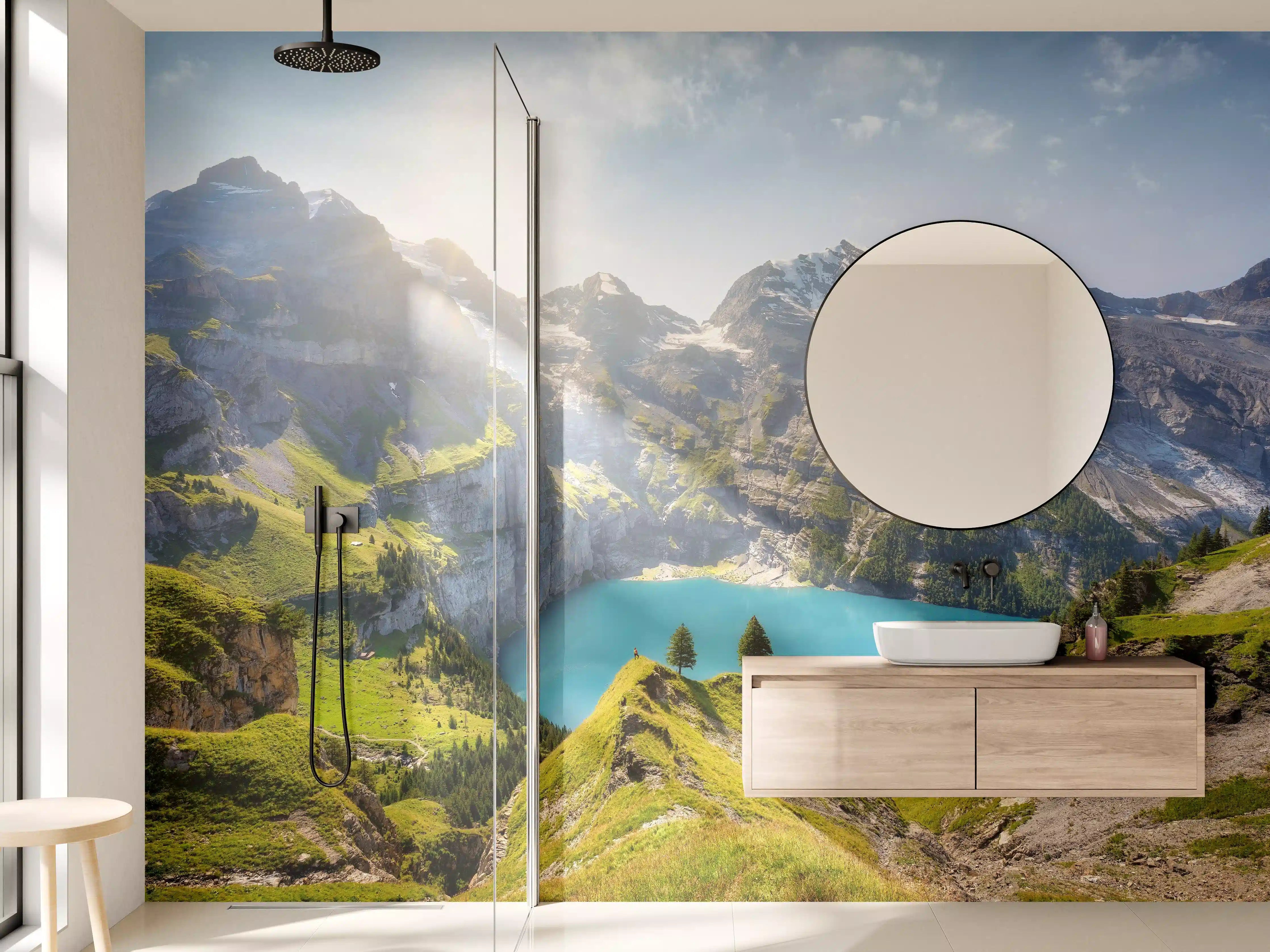 Wandverkleidung Bad - Oeschinensee in den Schweizer Alpen