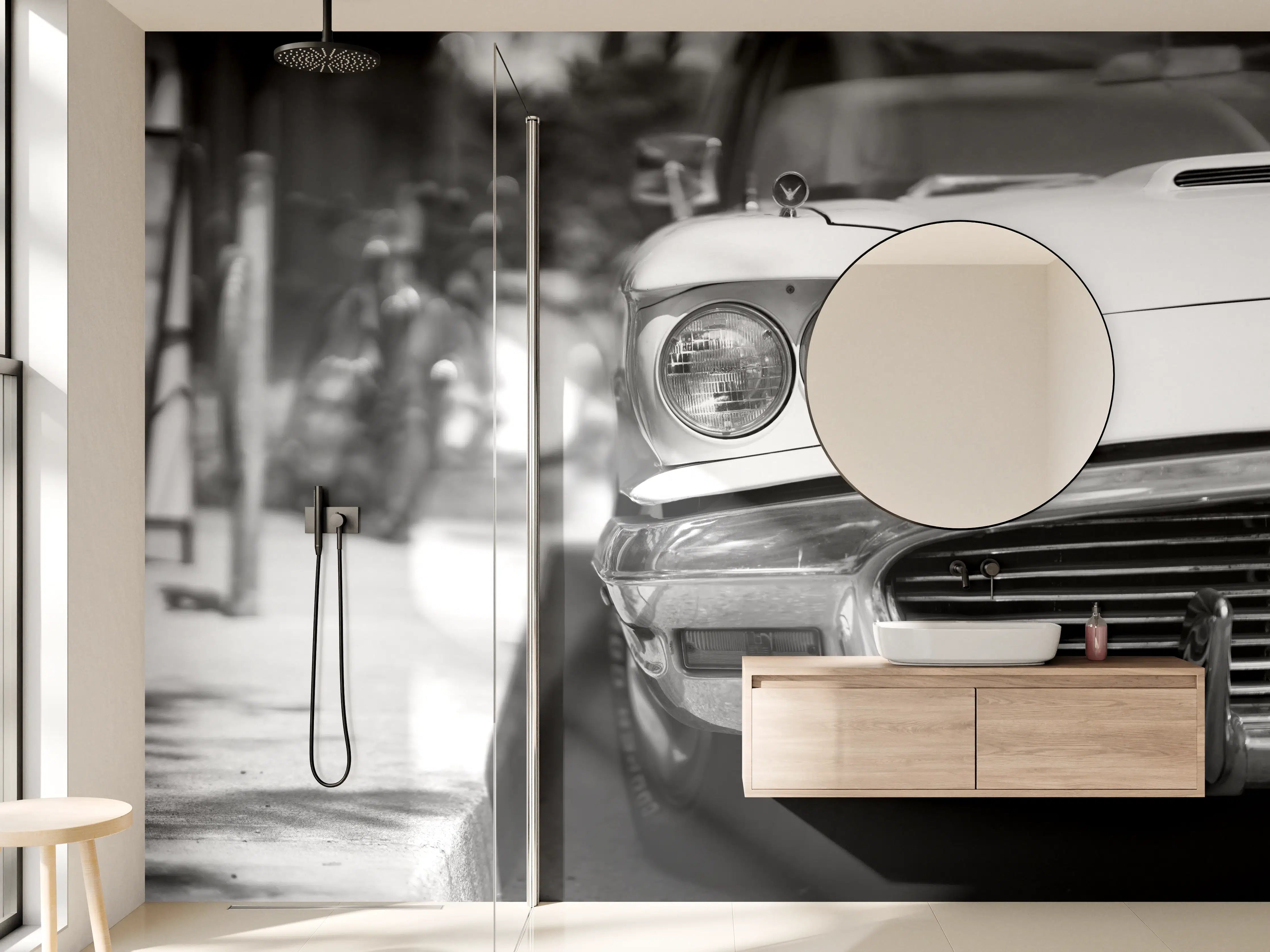 Wandverkleidung Bad - Oldtimer-Scheinwerfer