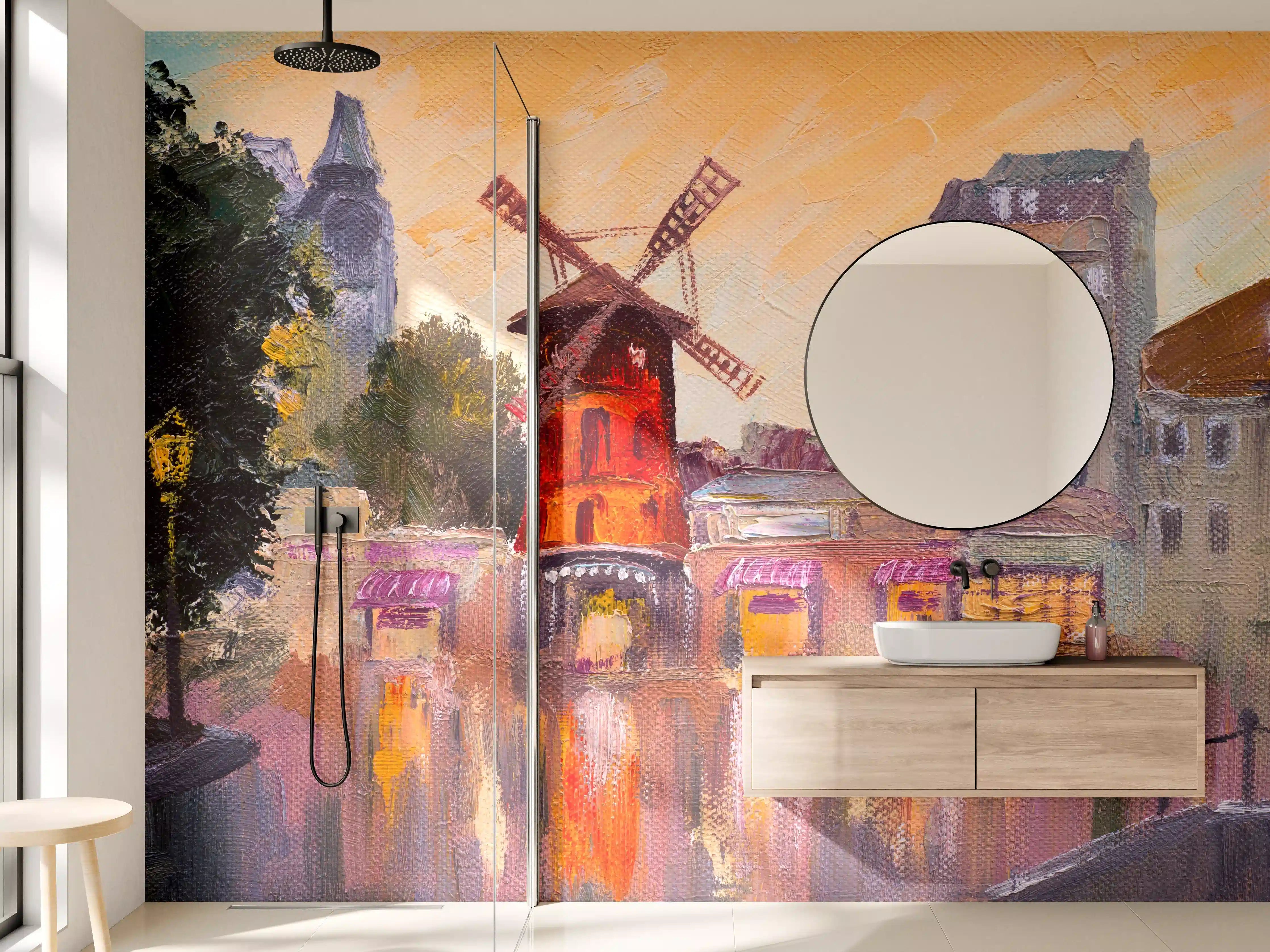 Wandverkleidung Bad - Ölgemälde Stadtbild - Moulin rouge