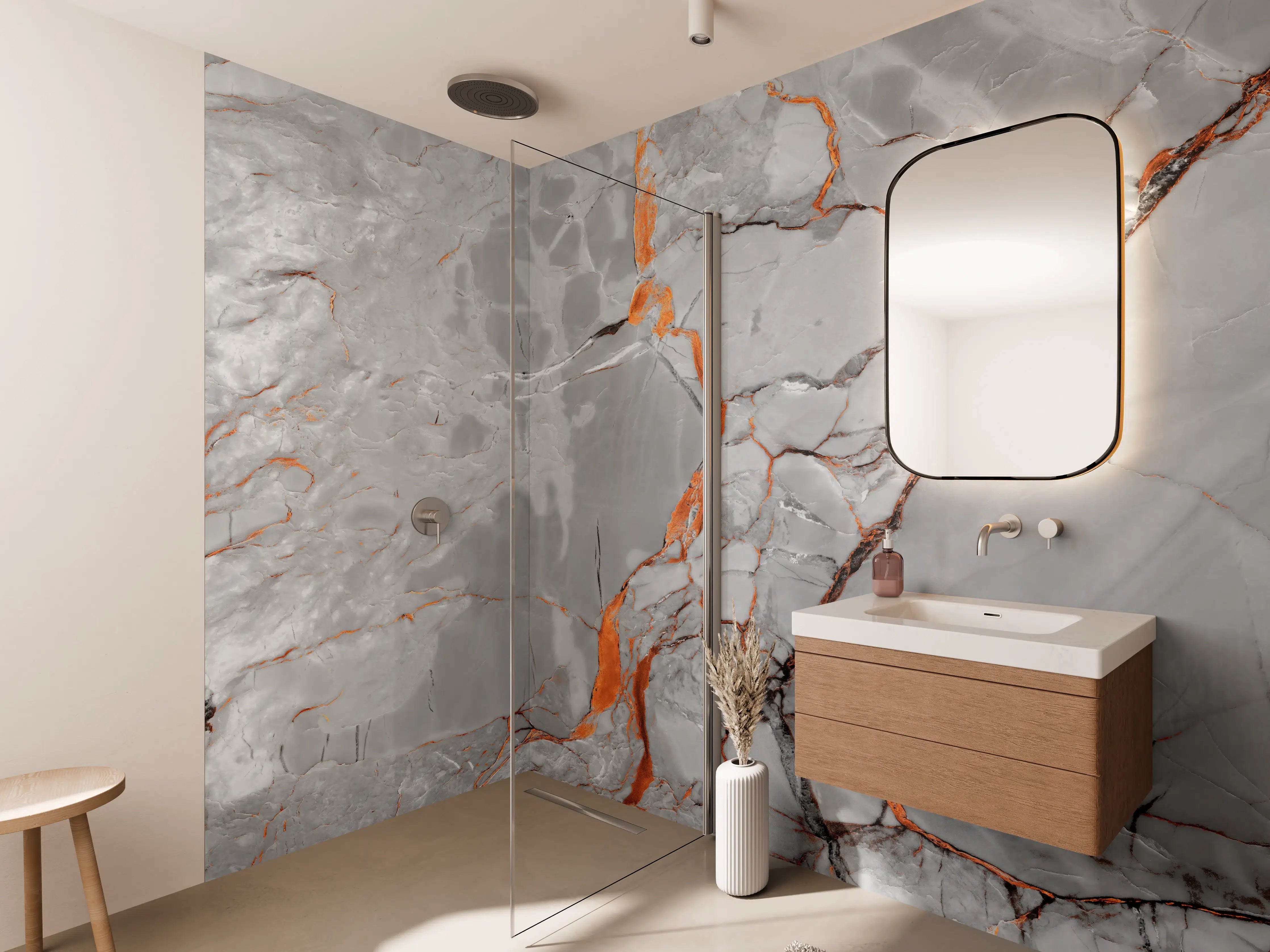 Wandverkleidung Bad - Orange-Weiß natürliche Marmortextur