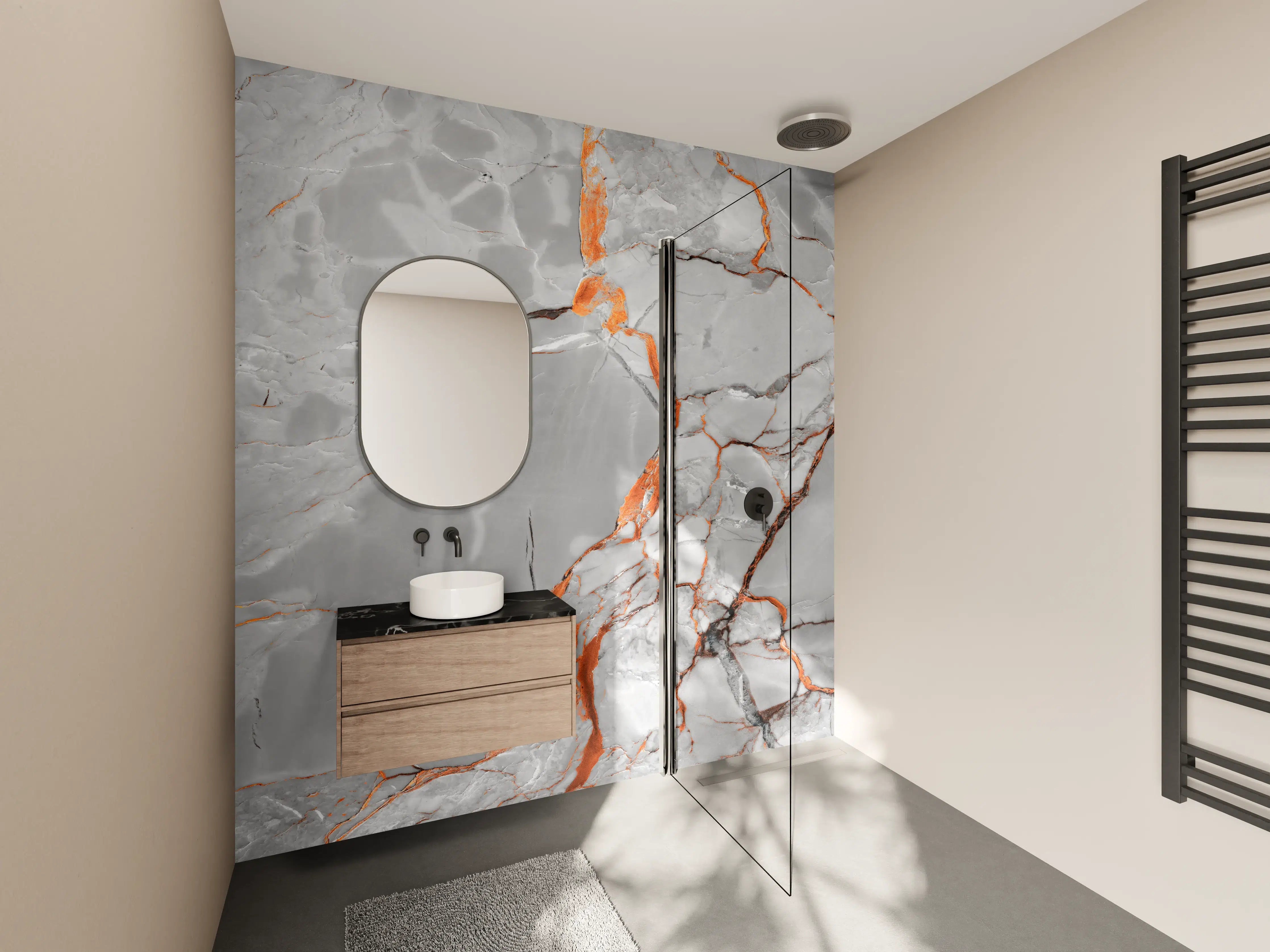 Wandverkleidung Bad - Orange-Weiß natürliche Marmortextur