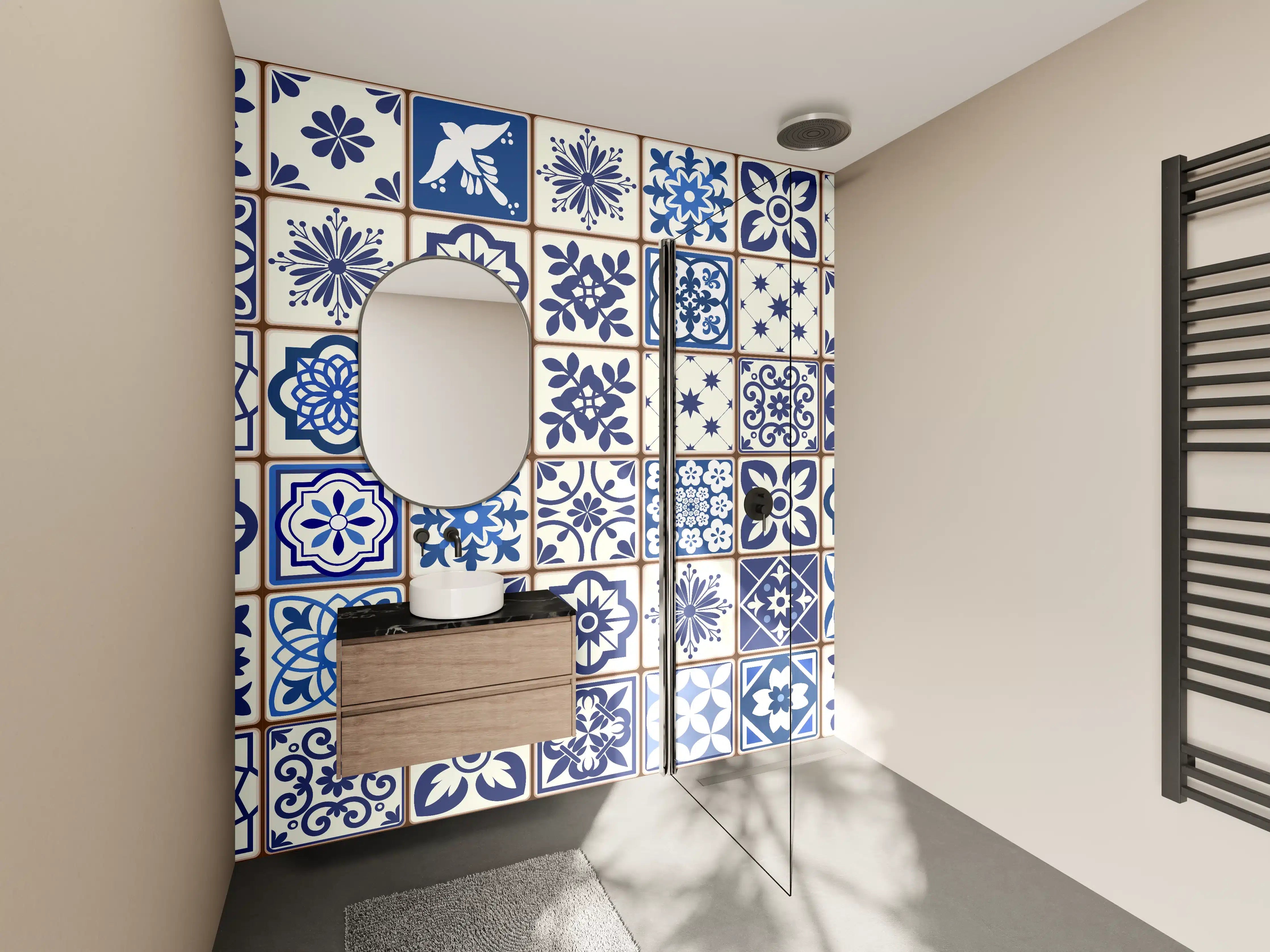Wandverkleidung Bad - Orientalische blaue Fliesen