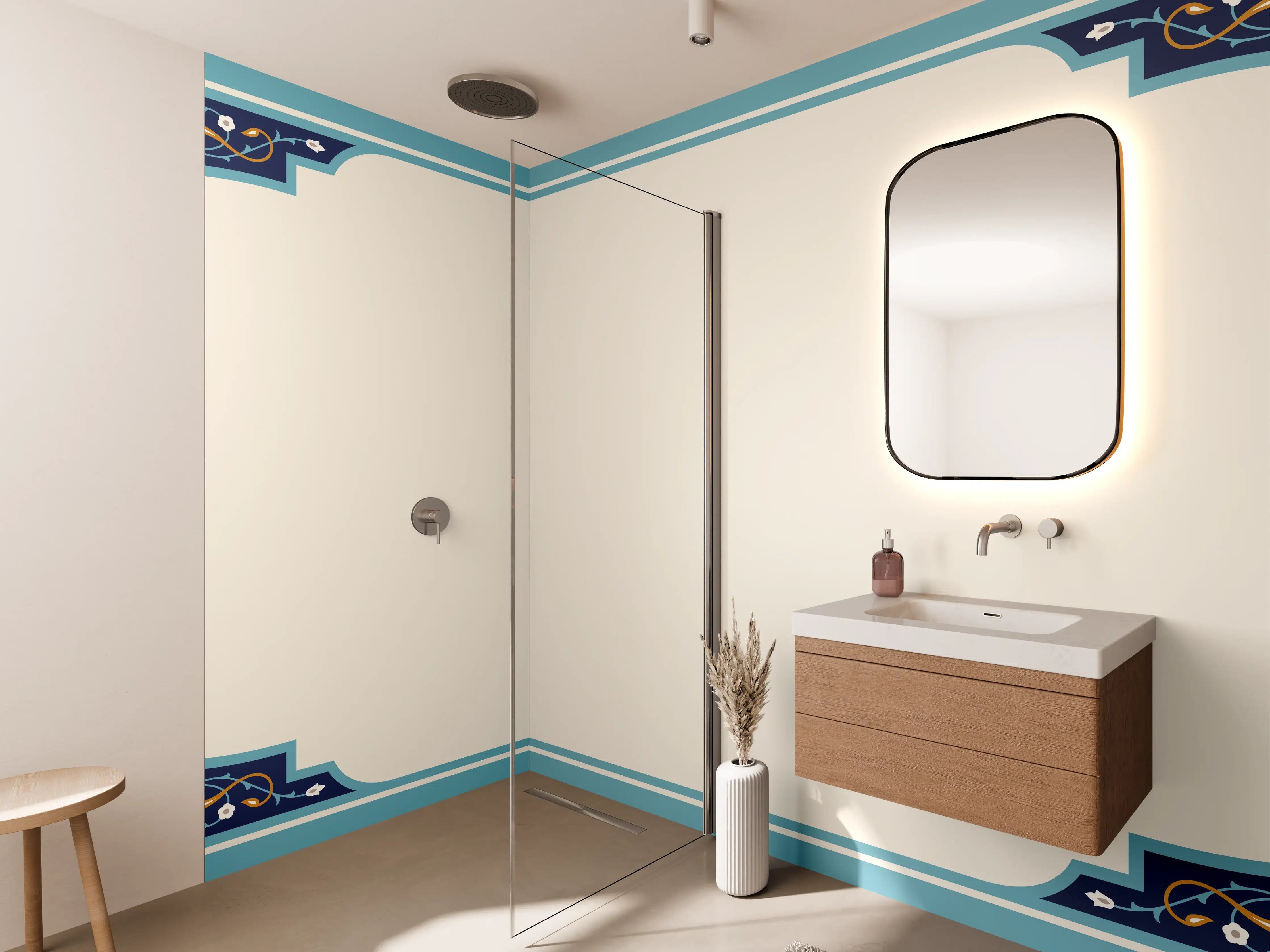 Wandverkleidung Bad - Orientalischer Rahmen Blau-Gold