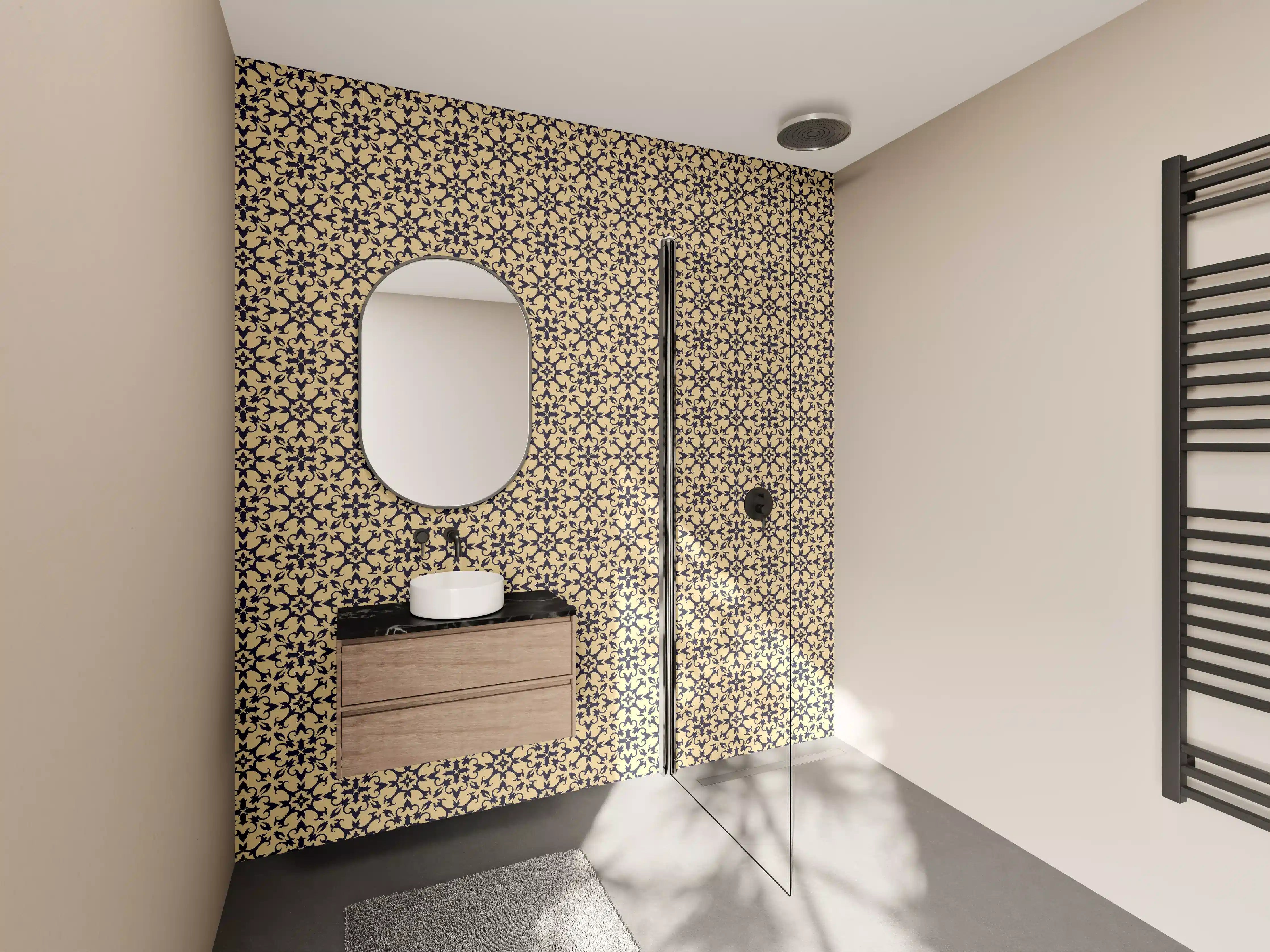 Wandverkleidung Bad - Ornamentales Beige-Muster