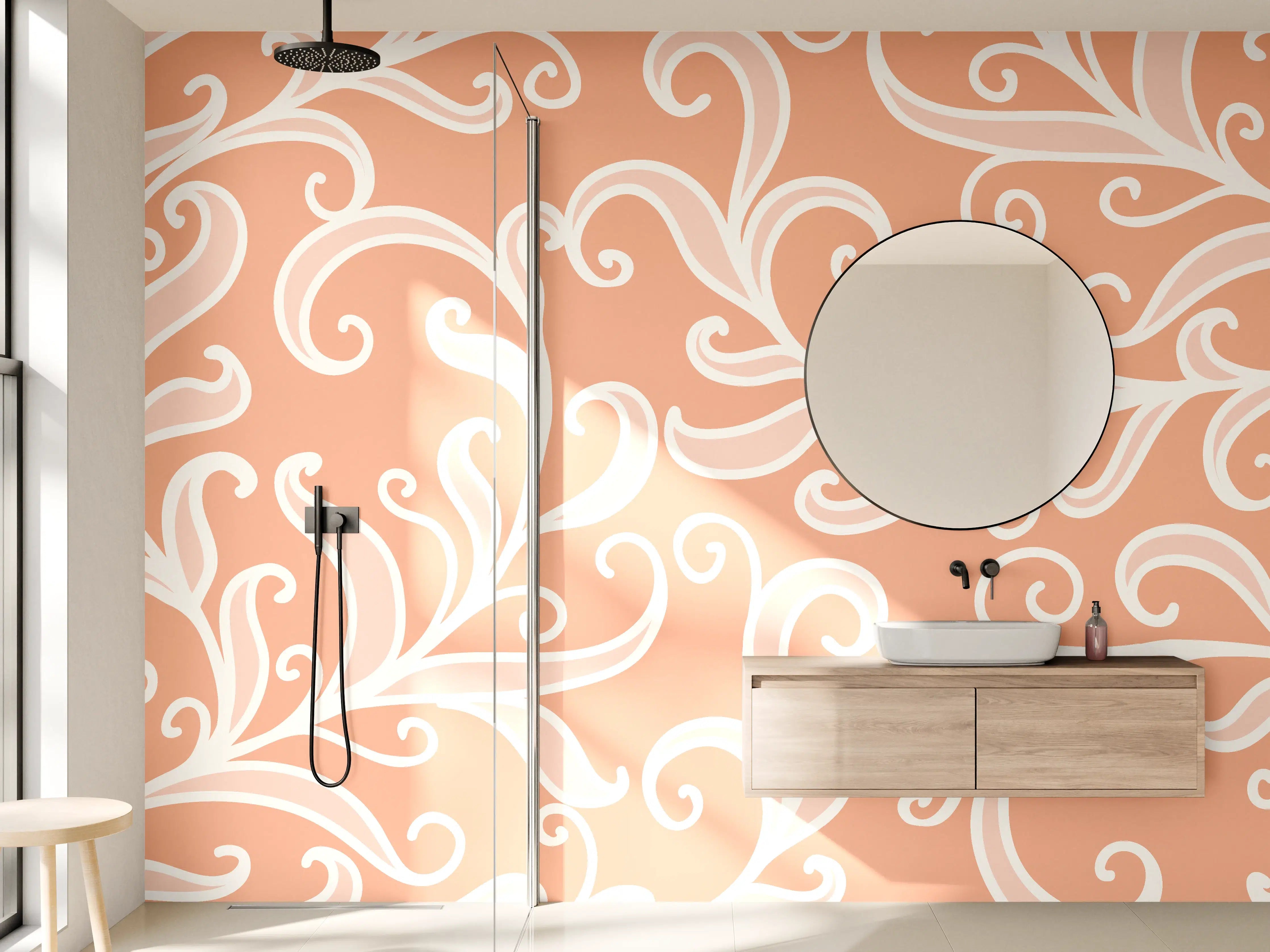 Wandverkleidung Bad - Ornamentales Muster Apricot Creme