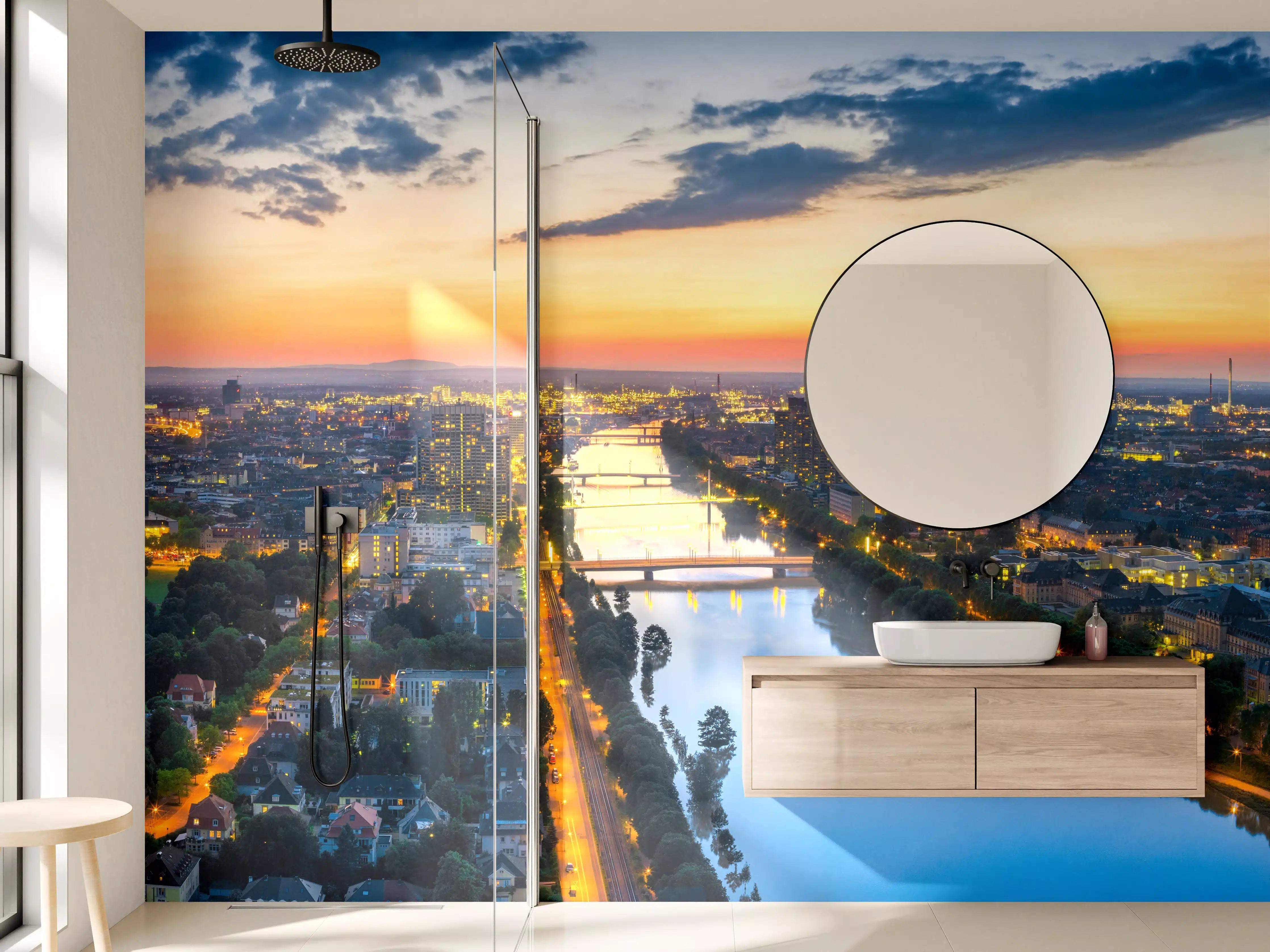 Wandverkleidung Bad - Panorama Mannheim und Ludwigshafen