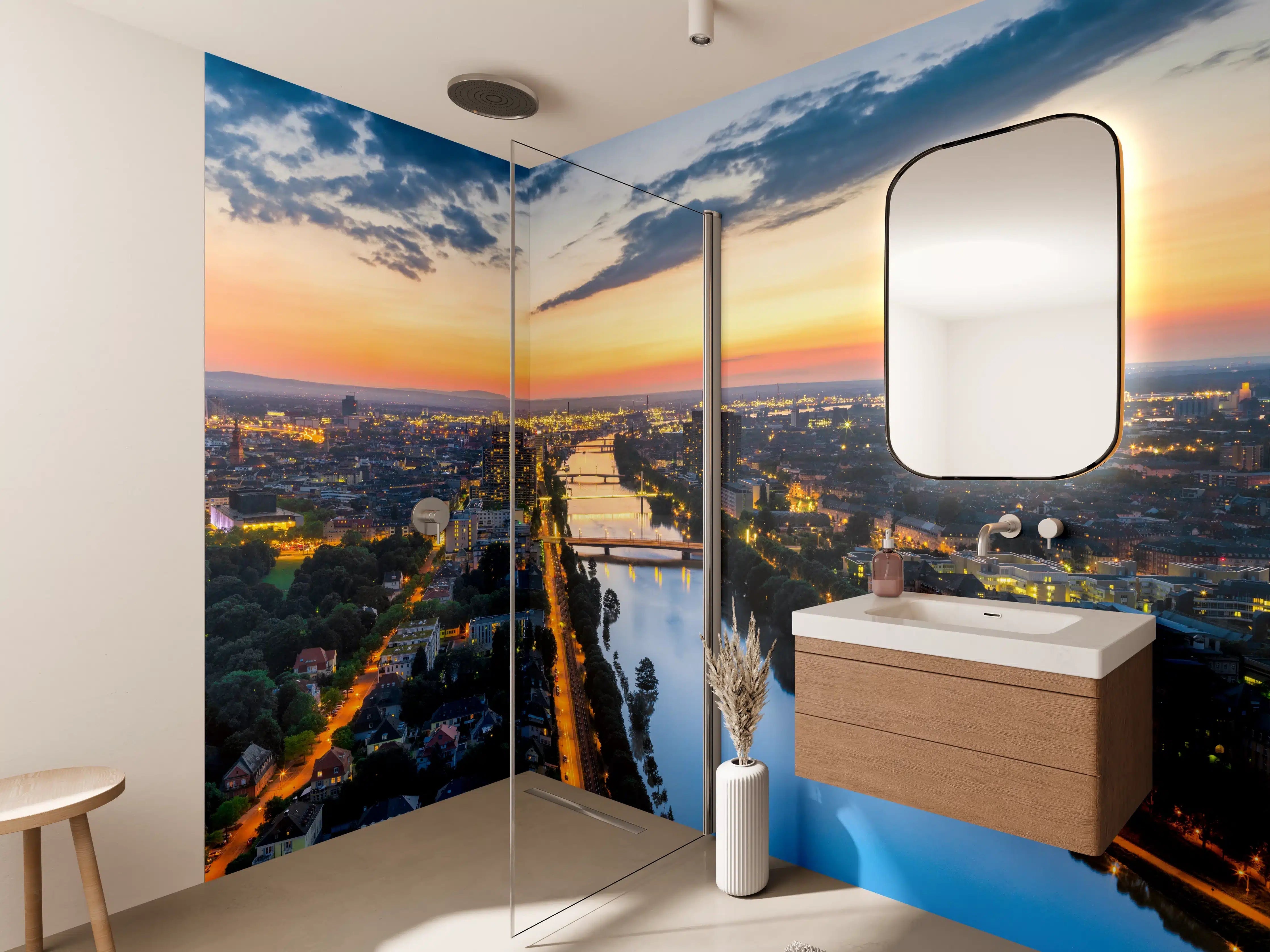 Wandverkleidung Bad - Panorama Mannheim und Ludwigshafen