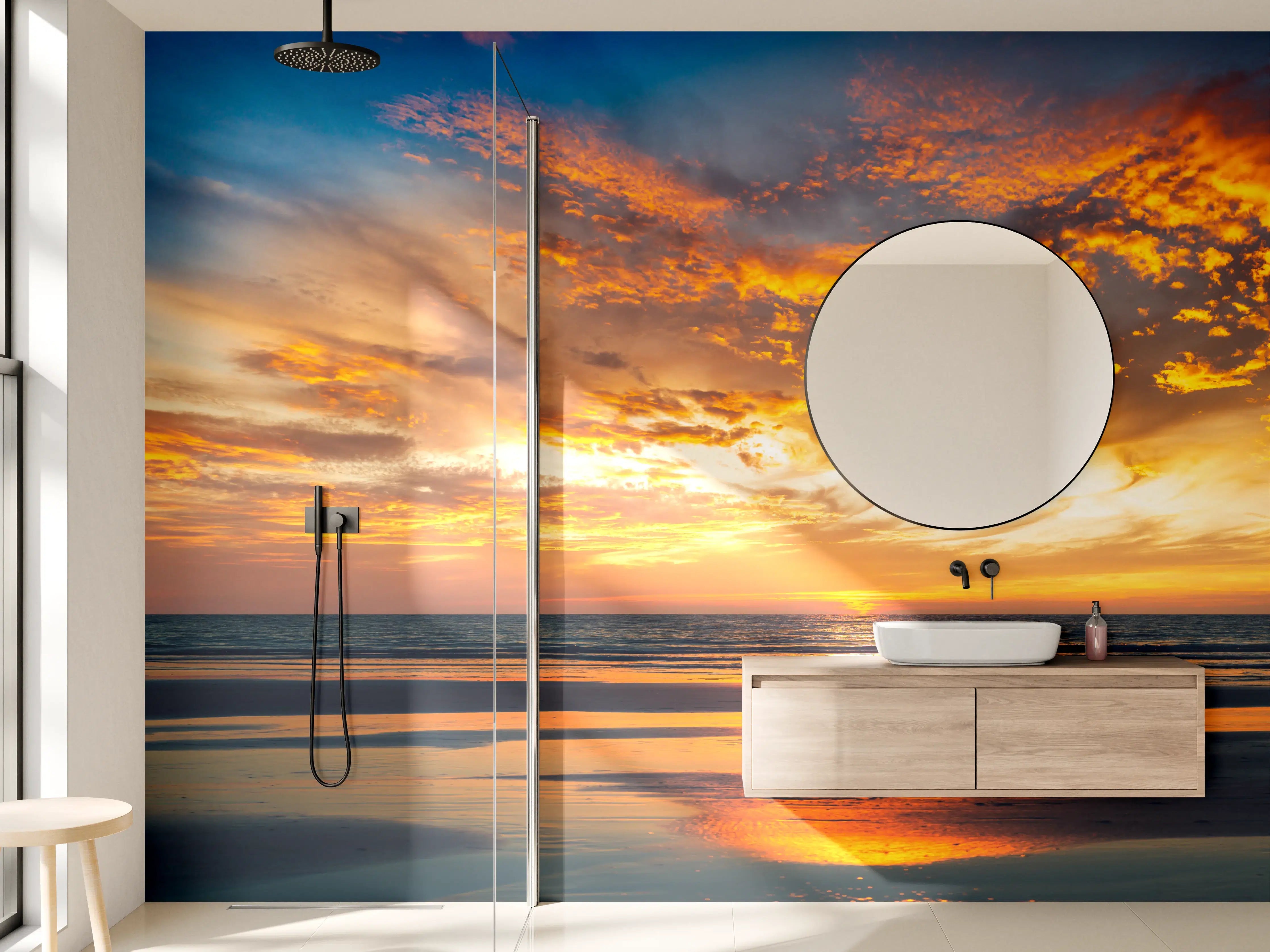 Wandverkleidung Bad - Panorama Sonnenuntergang am Meer