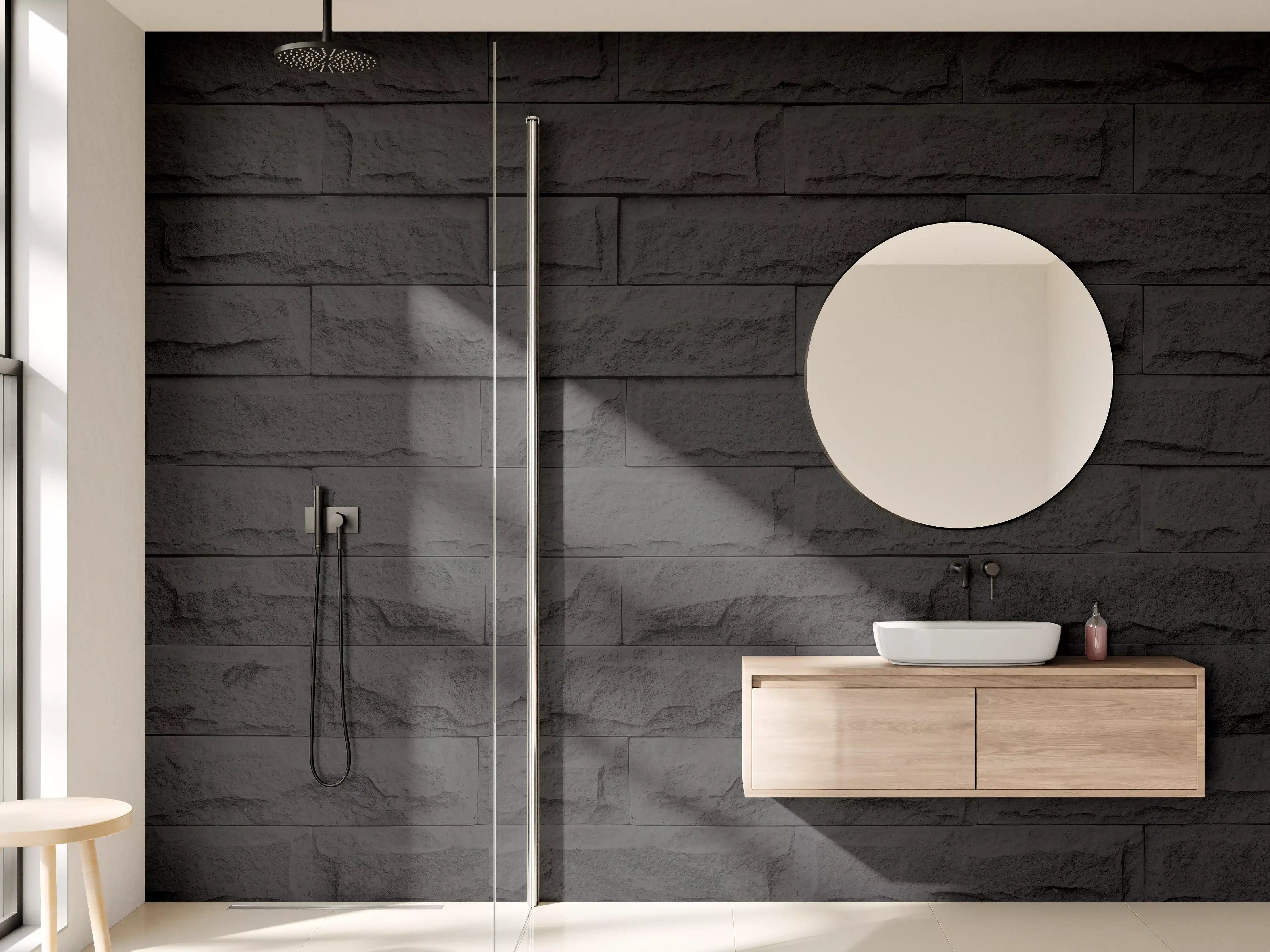 Wandverkleidung Bad - Panorama der modernen schwarzen Backsteinmauer