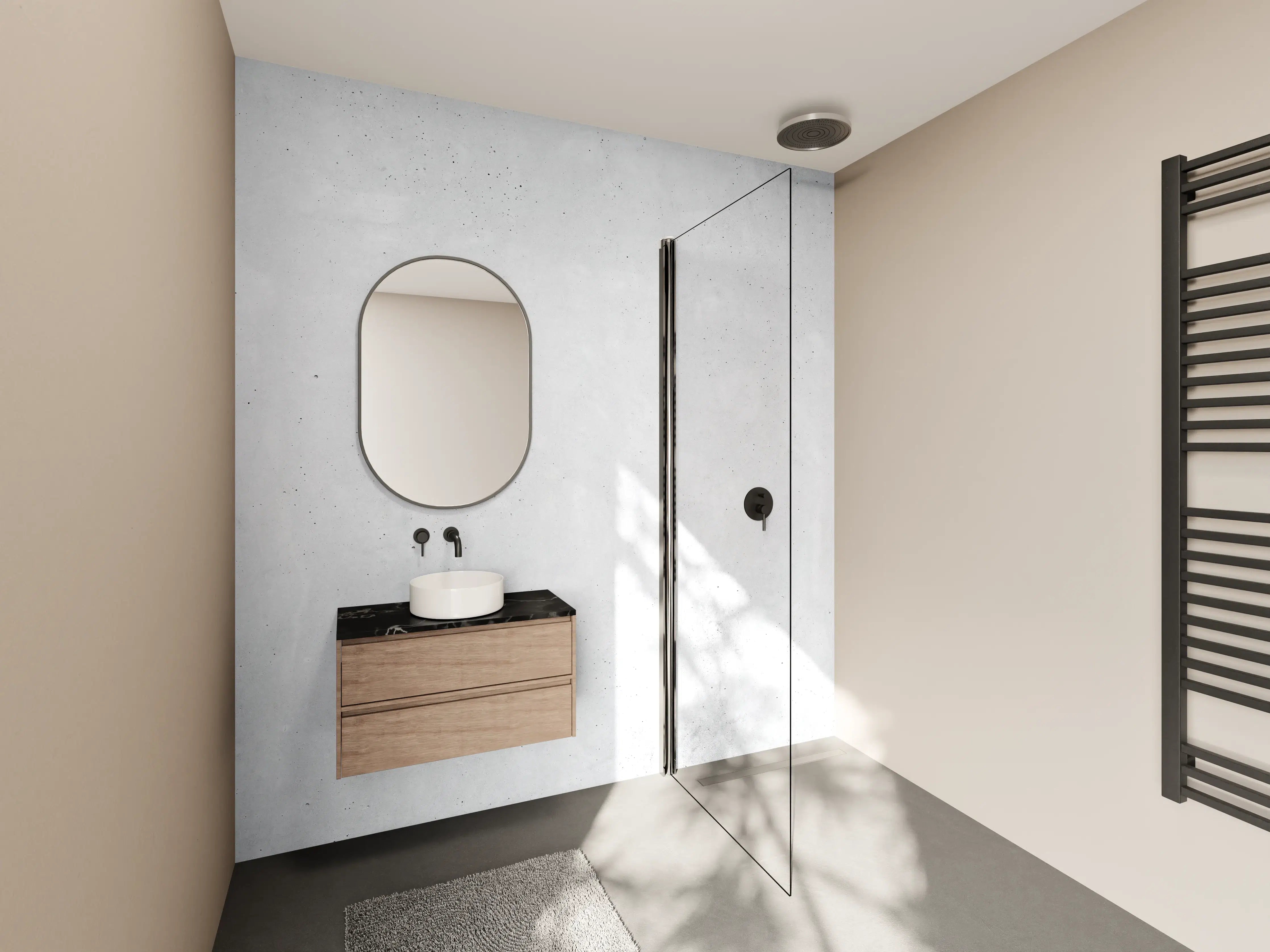 Wandverkleidung Bad - Panorama einer glatten grauen Betonwand