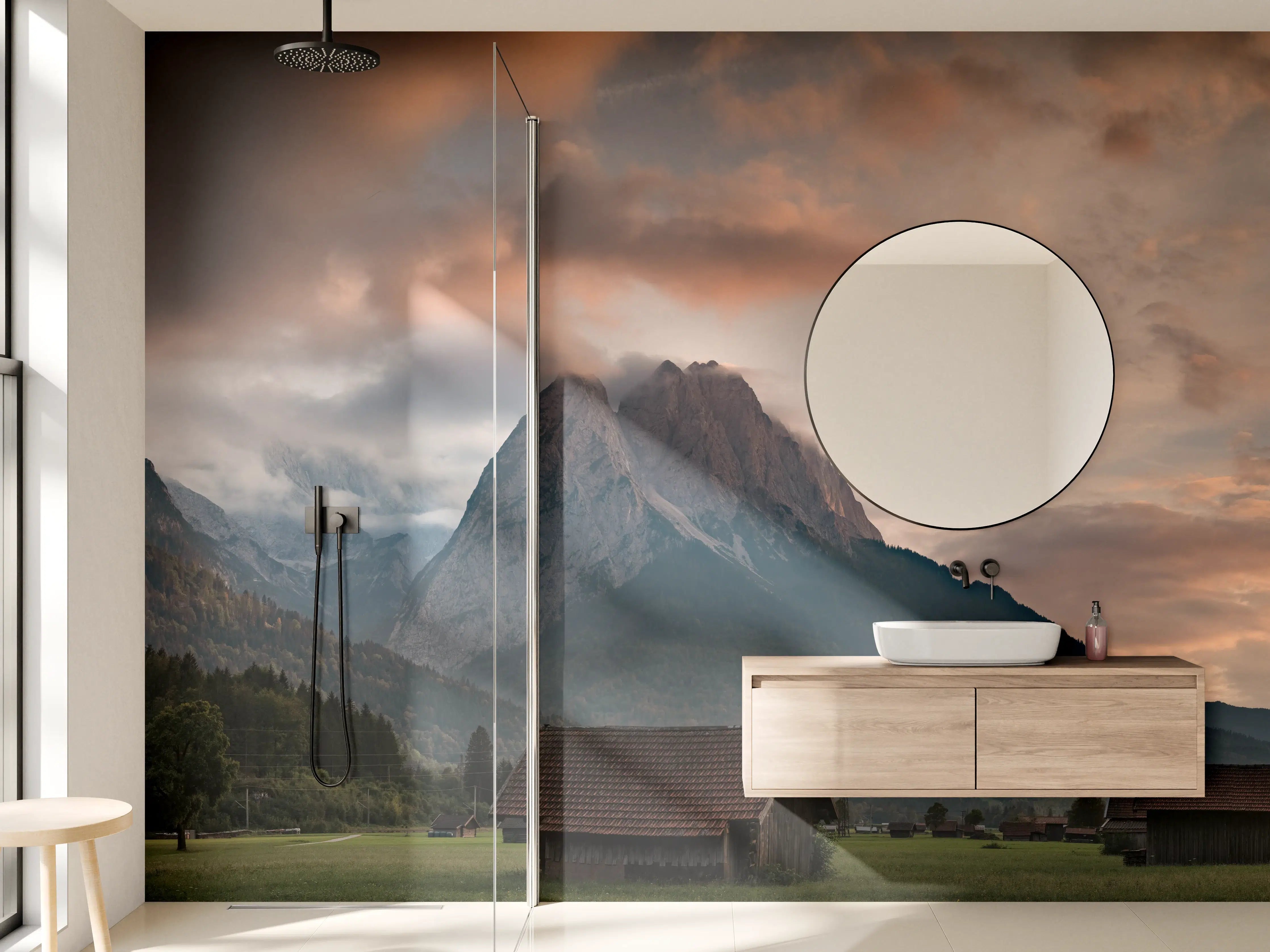 Wandverkleidung Bad - Panorama von der wolkenverhangenen Zugspitze