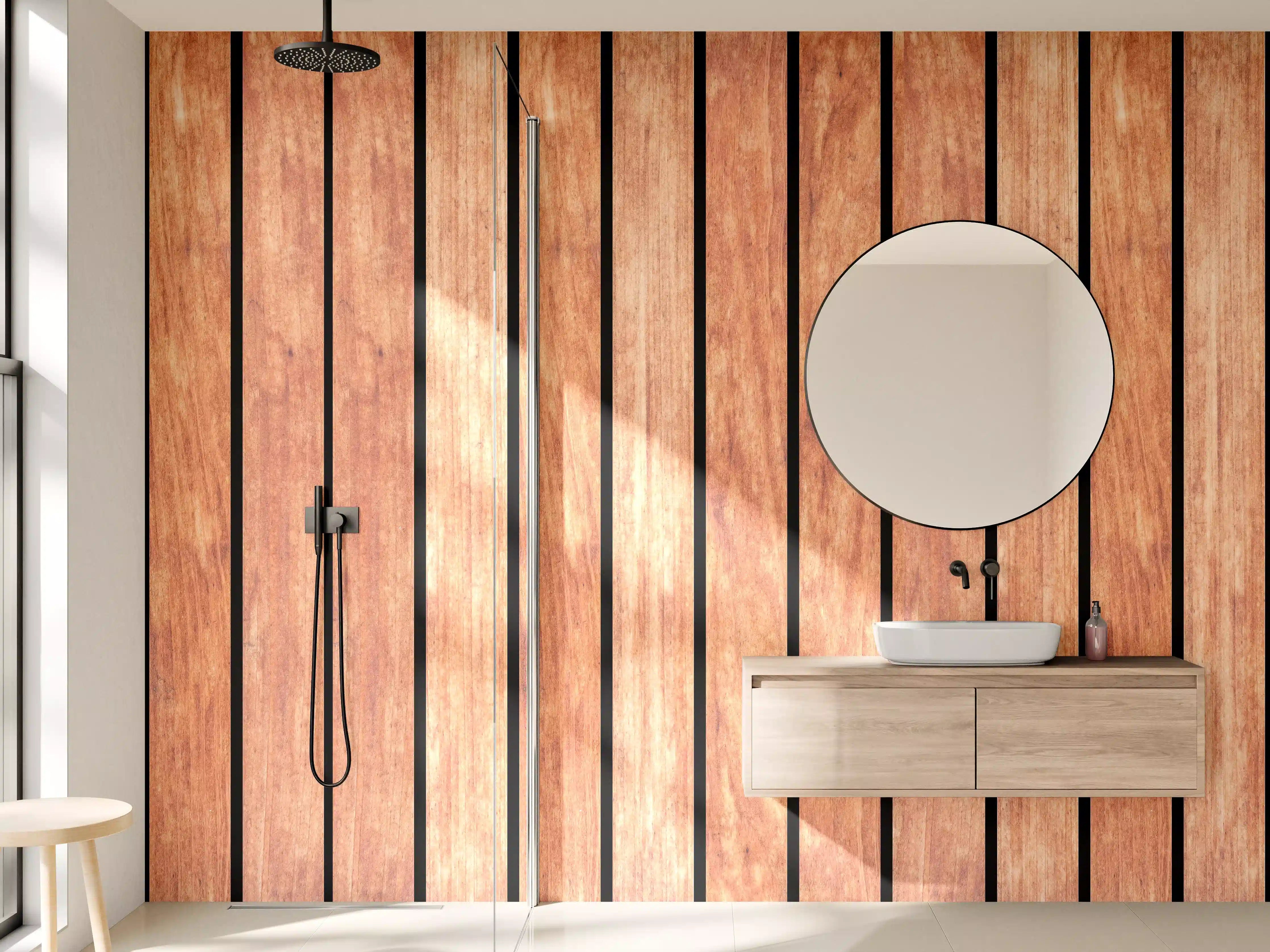 Wandverkleidung Bad - Panorama von hellen Holzplanken