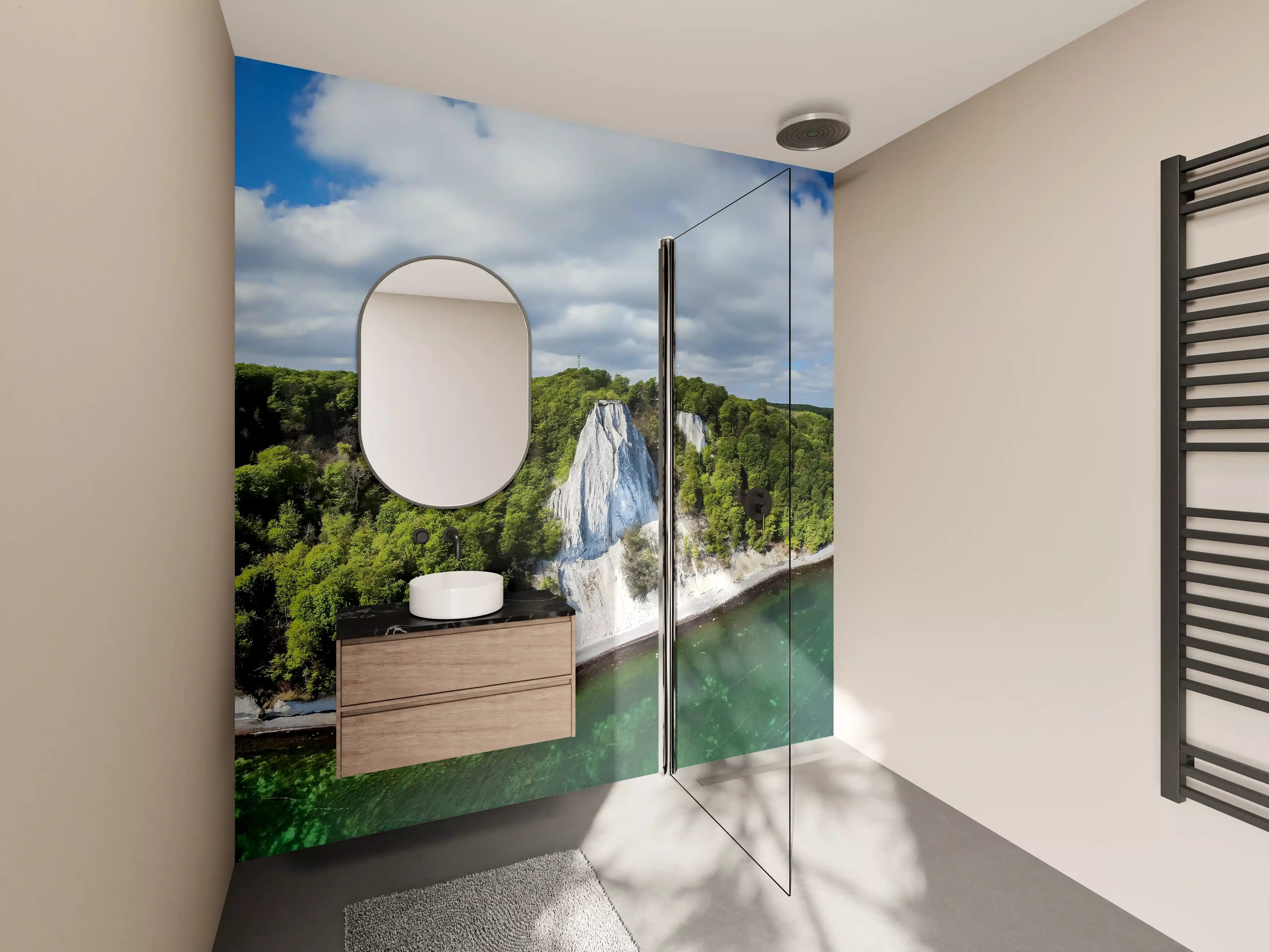 Wandverkleidung Bad - Panoramablick auf den Königsstuhl - Rügen