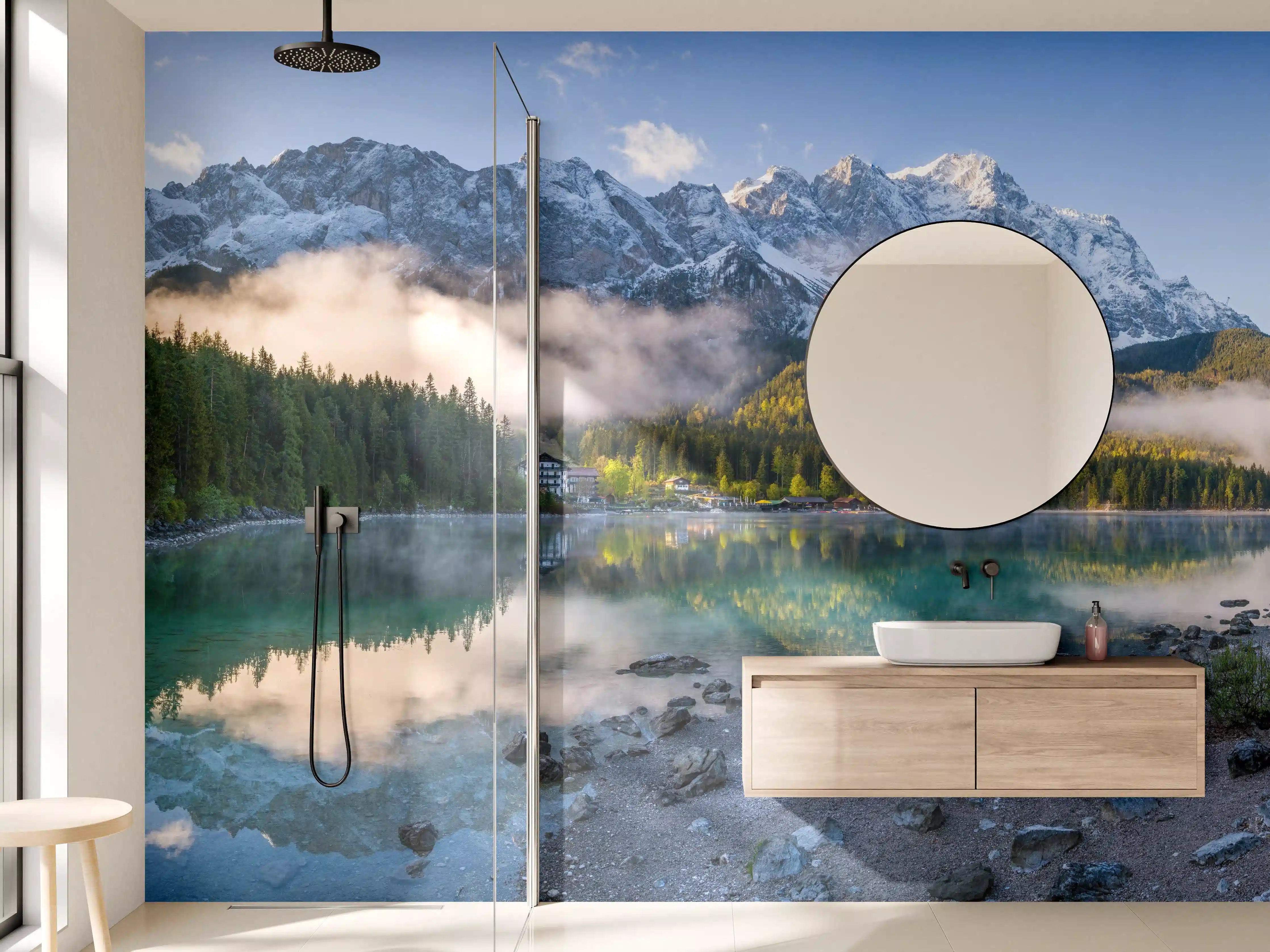 Wandverkleidung Bad - Panoramablick auf die Zugspitze