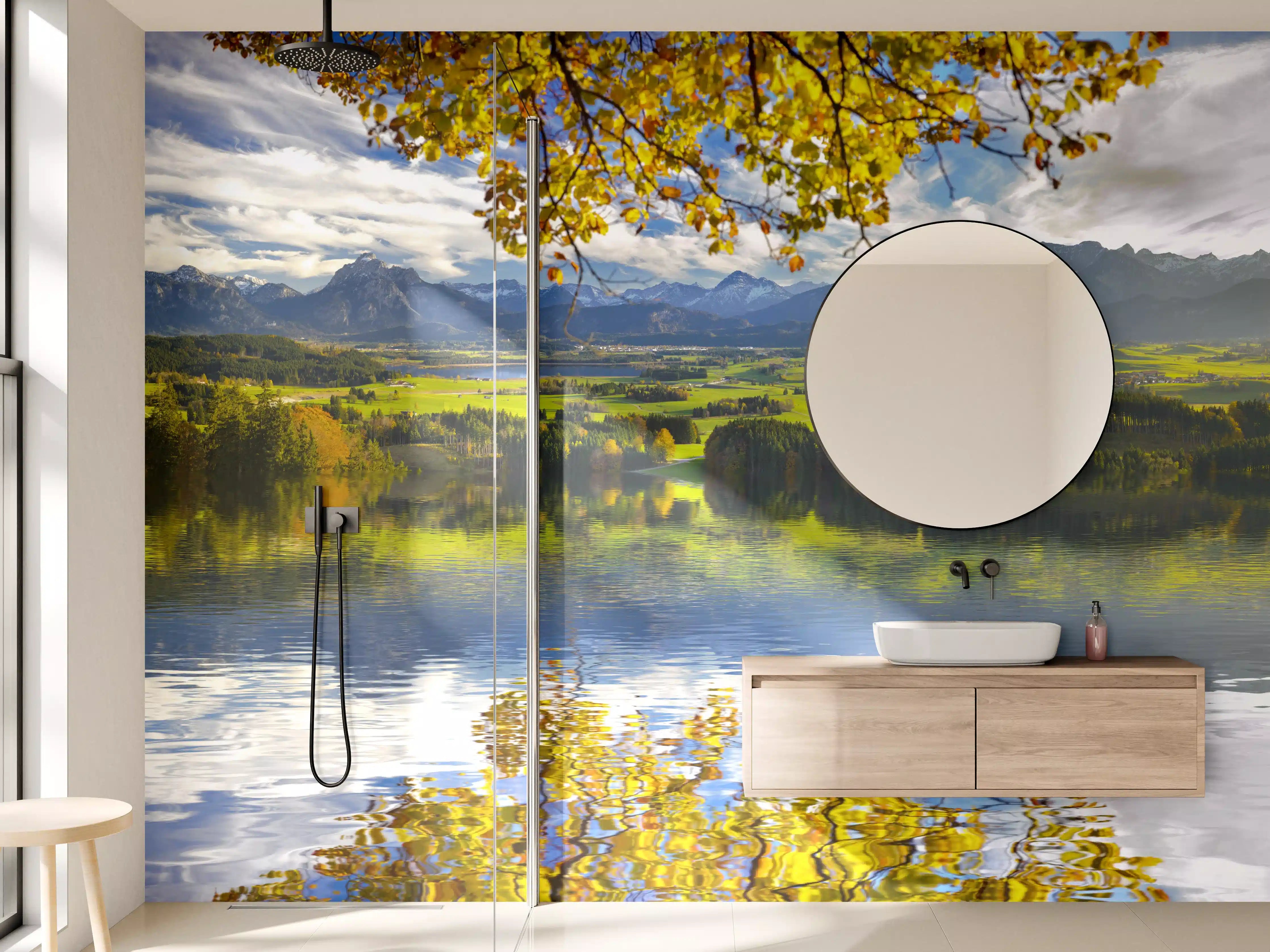Wandverkleidung Bad - Panoramalandschaft in Bayern im Herbst