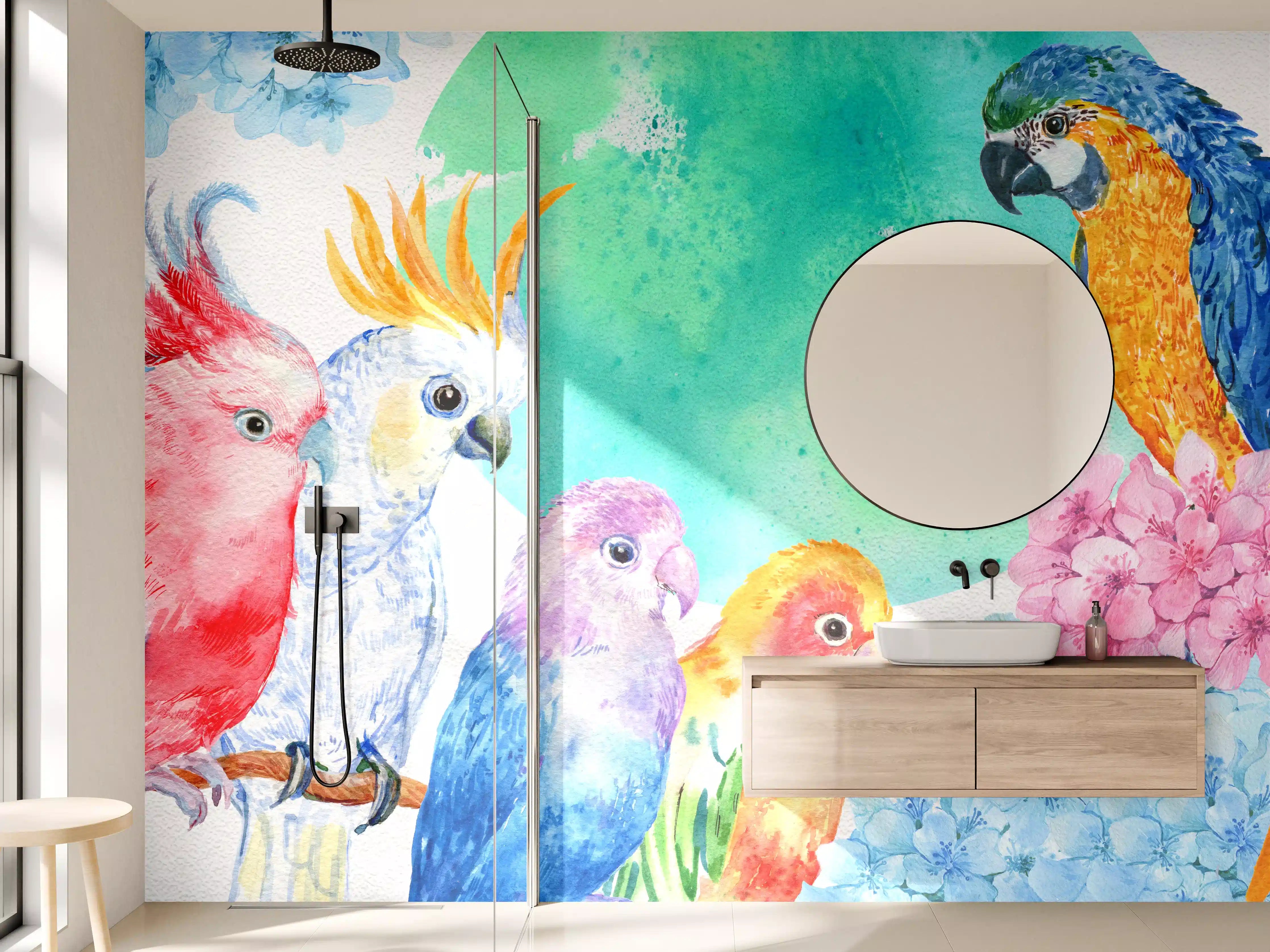 Wandverkleidung Bad - Papagei Aquarell - exotisch