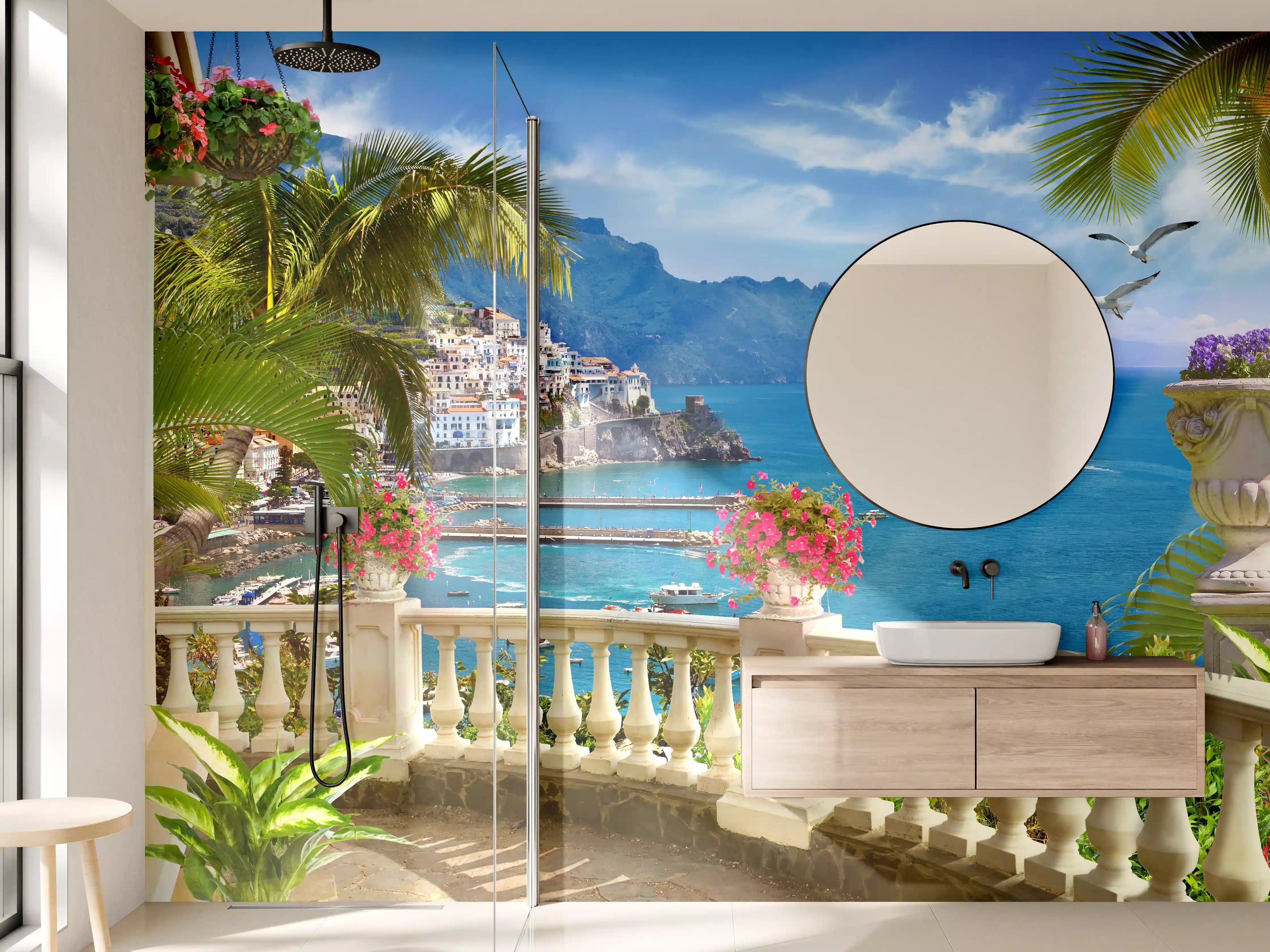 Wandverkleidung Bad - Paradiesischer Ausblick vom Balkon in Sizilien
