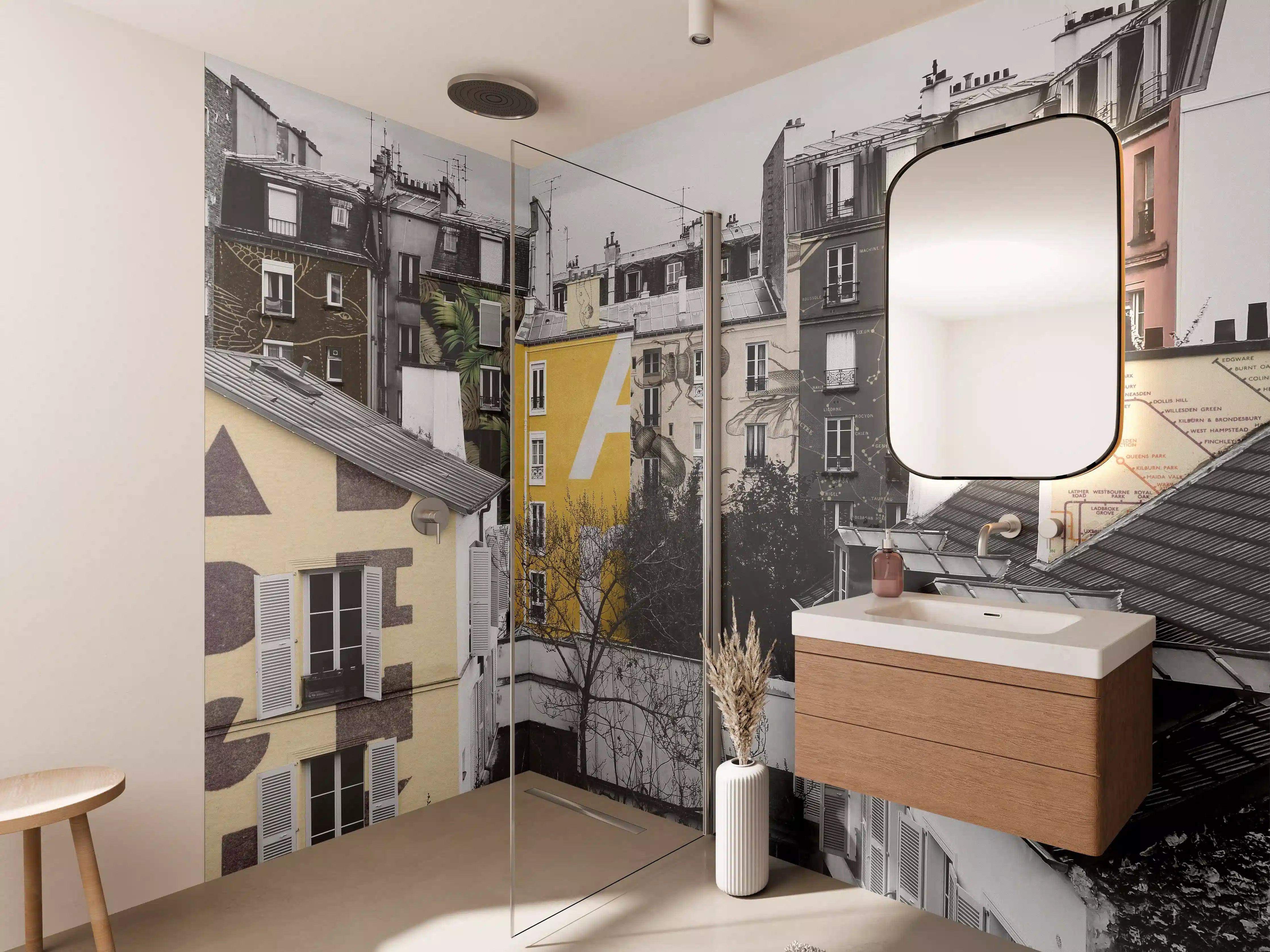 Wandverkleidung Bad - Paris Grau-Gelb-Highlight