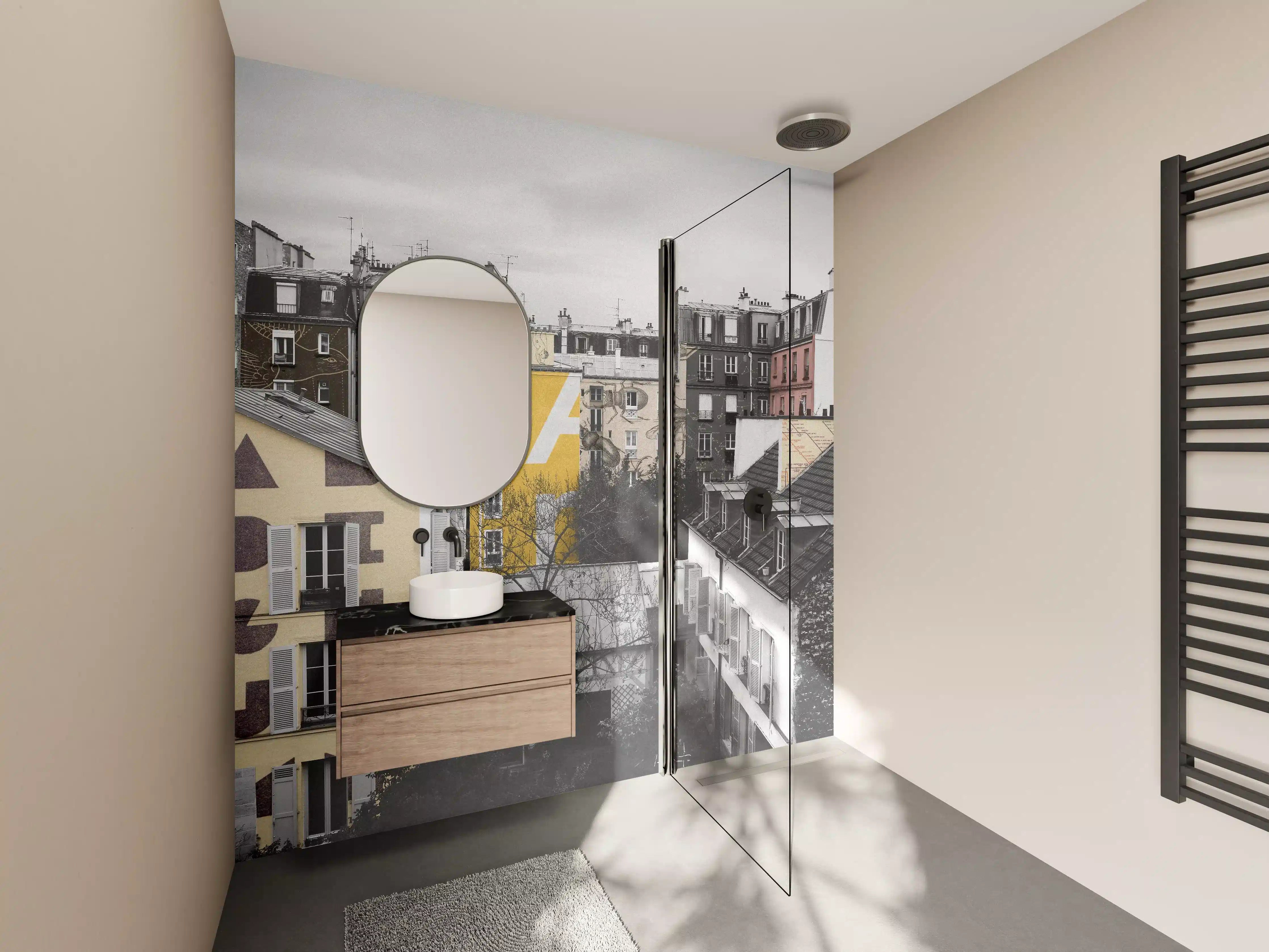 Wandverkleidung Bad - Paris Grau-Gelb-Highlight