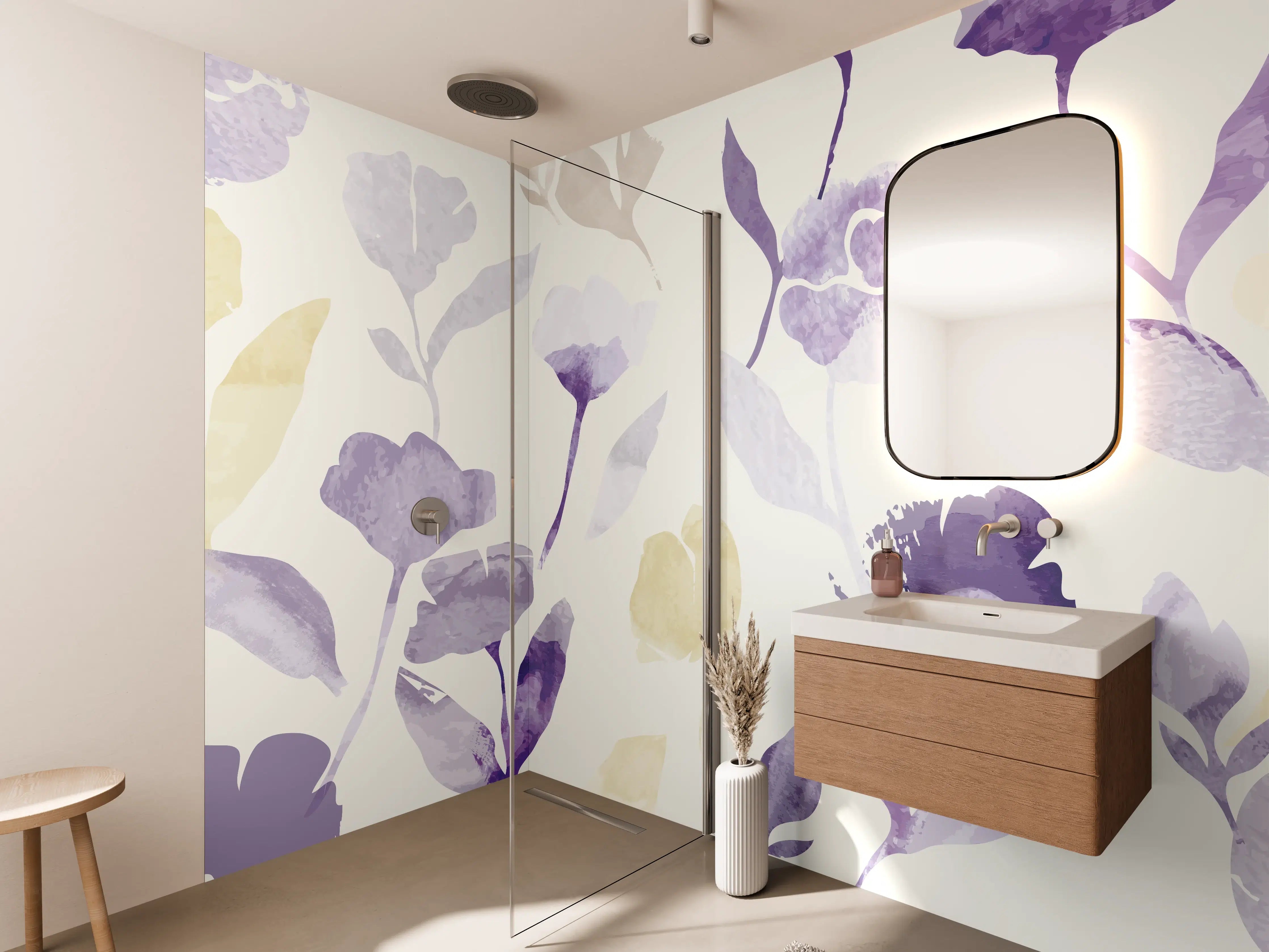 Wandverkleidung Bad - Pastell Blumen Aquarell Design