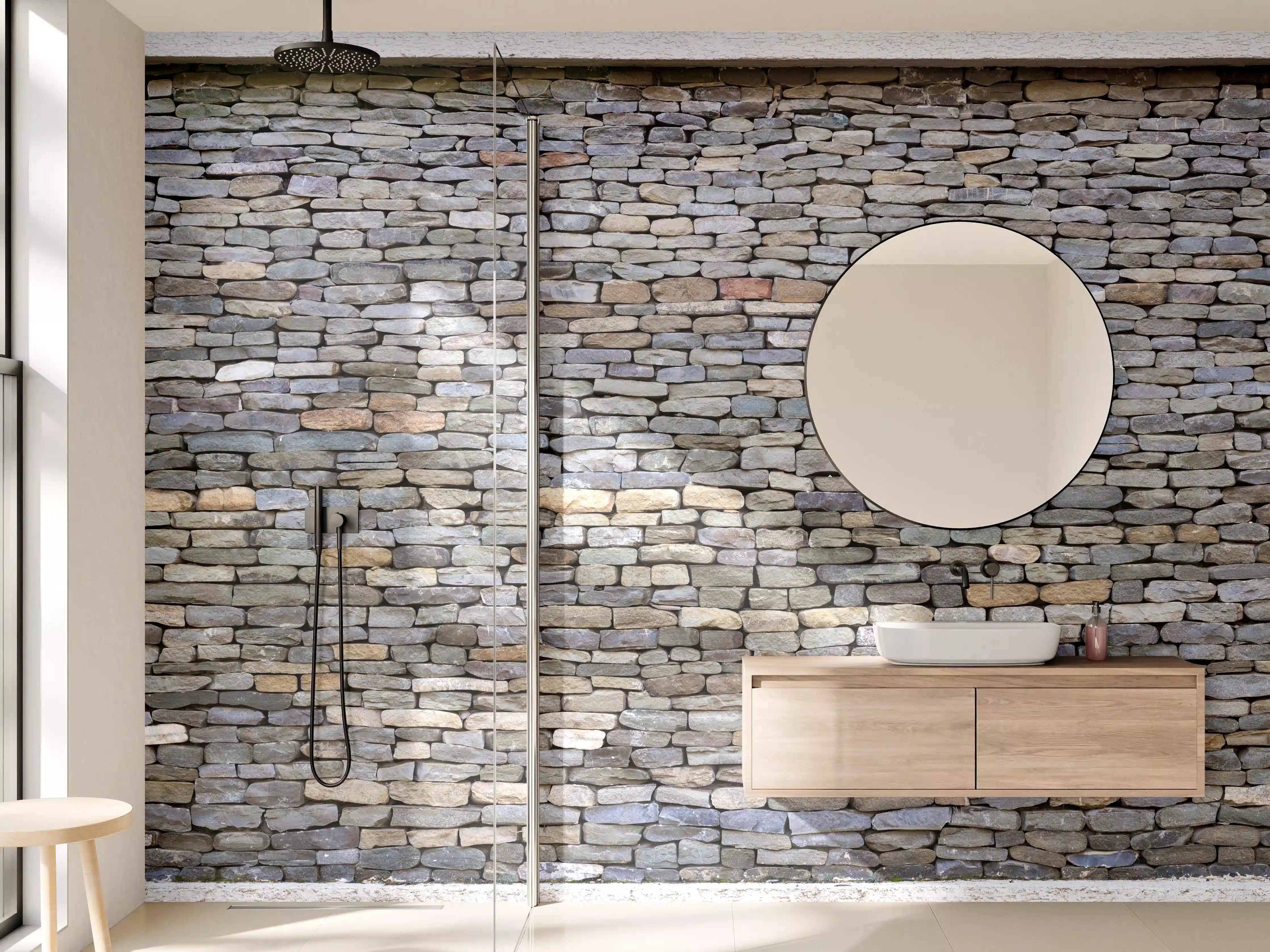 Wandverkleidung Bad - Pastellfarbene Steinmauer