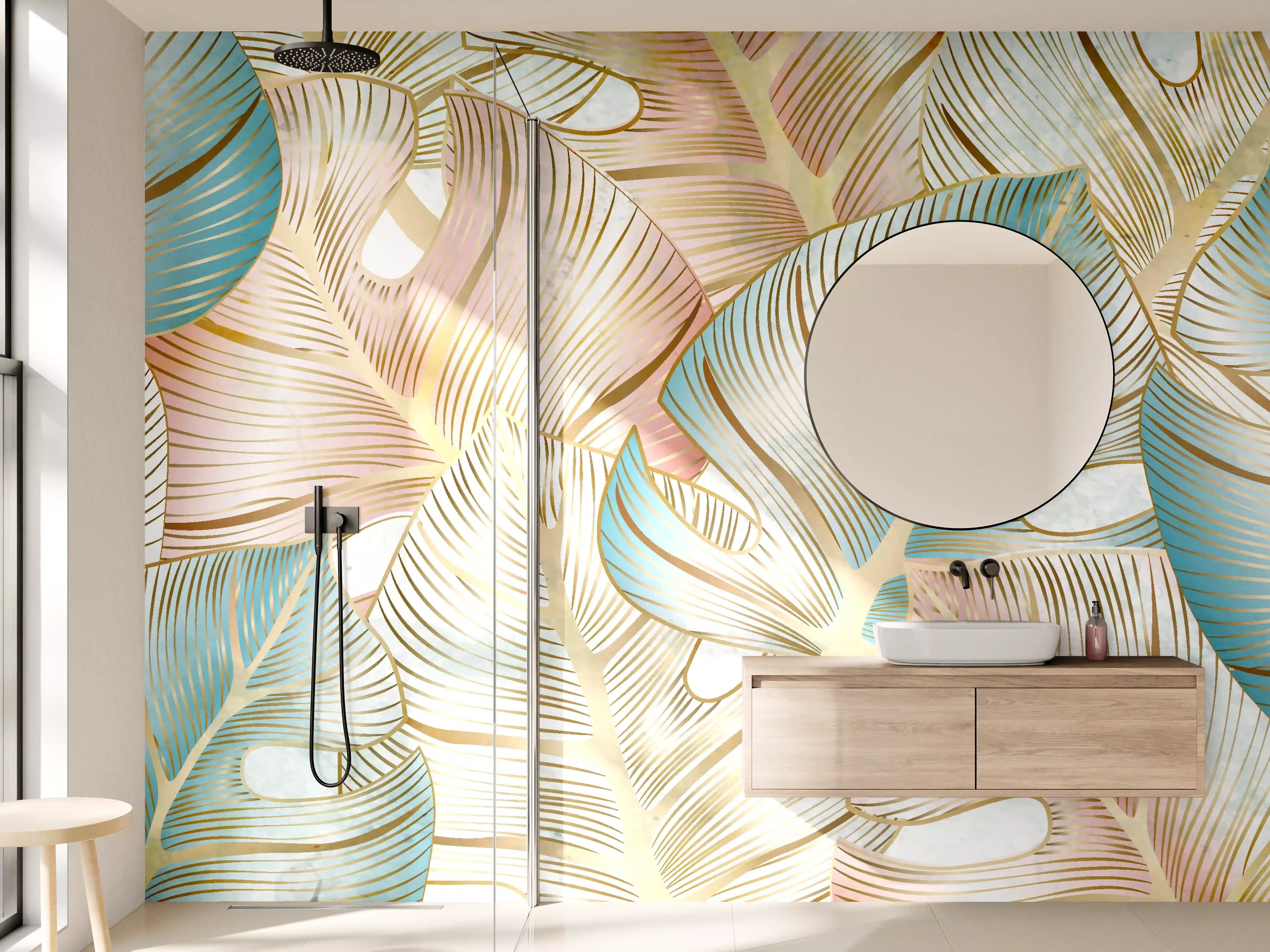 Wandverkleidung Bad - Pastellfarbenes Blattmuster Design