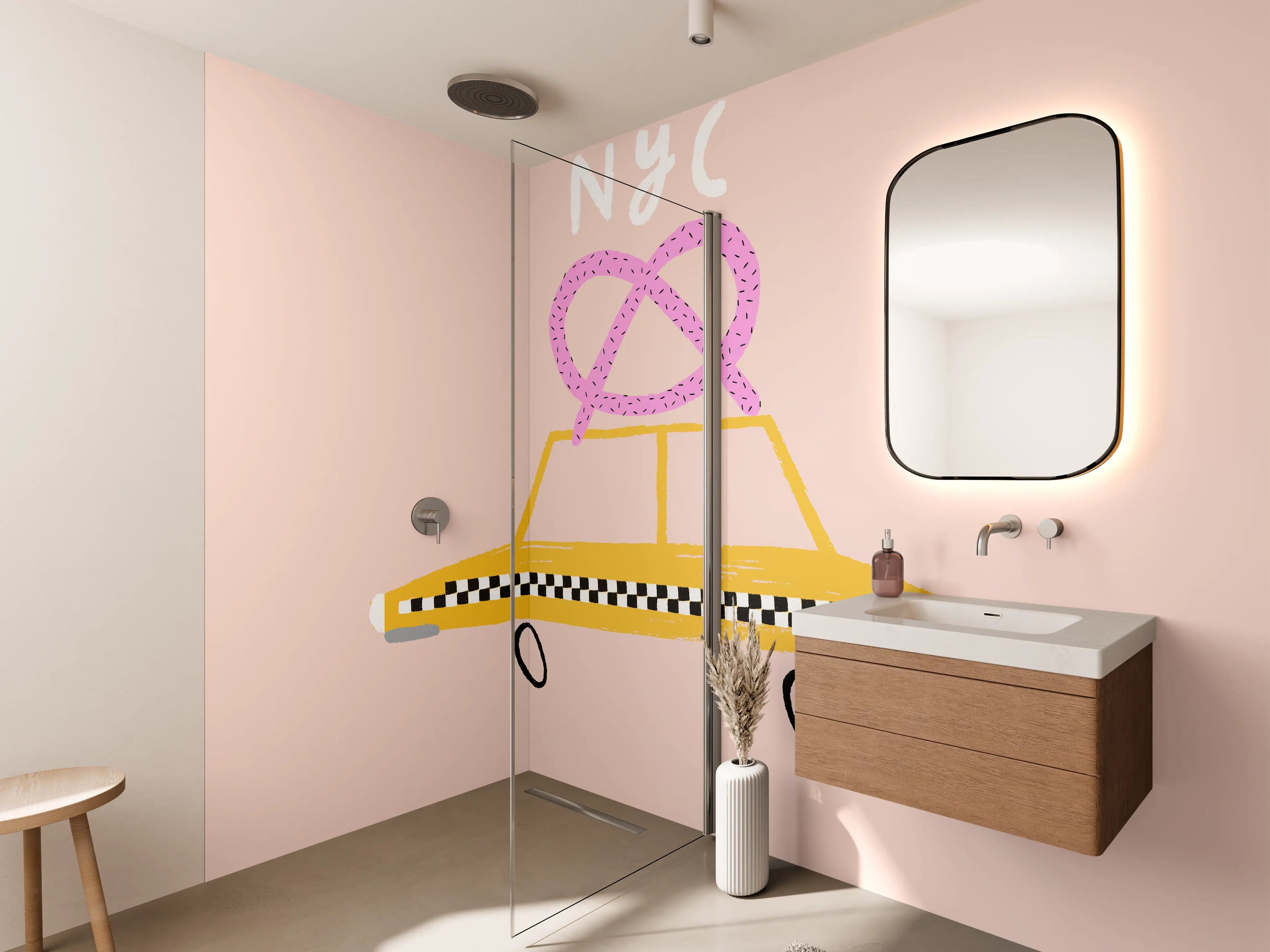 Wandverkleidung Bad - Pastellfarbenes NYC Taxi-Design