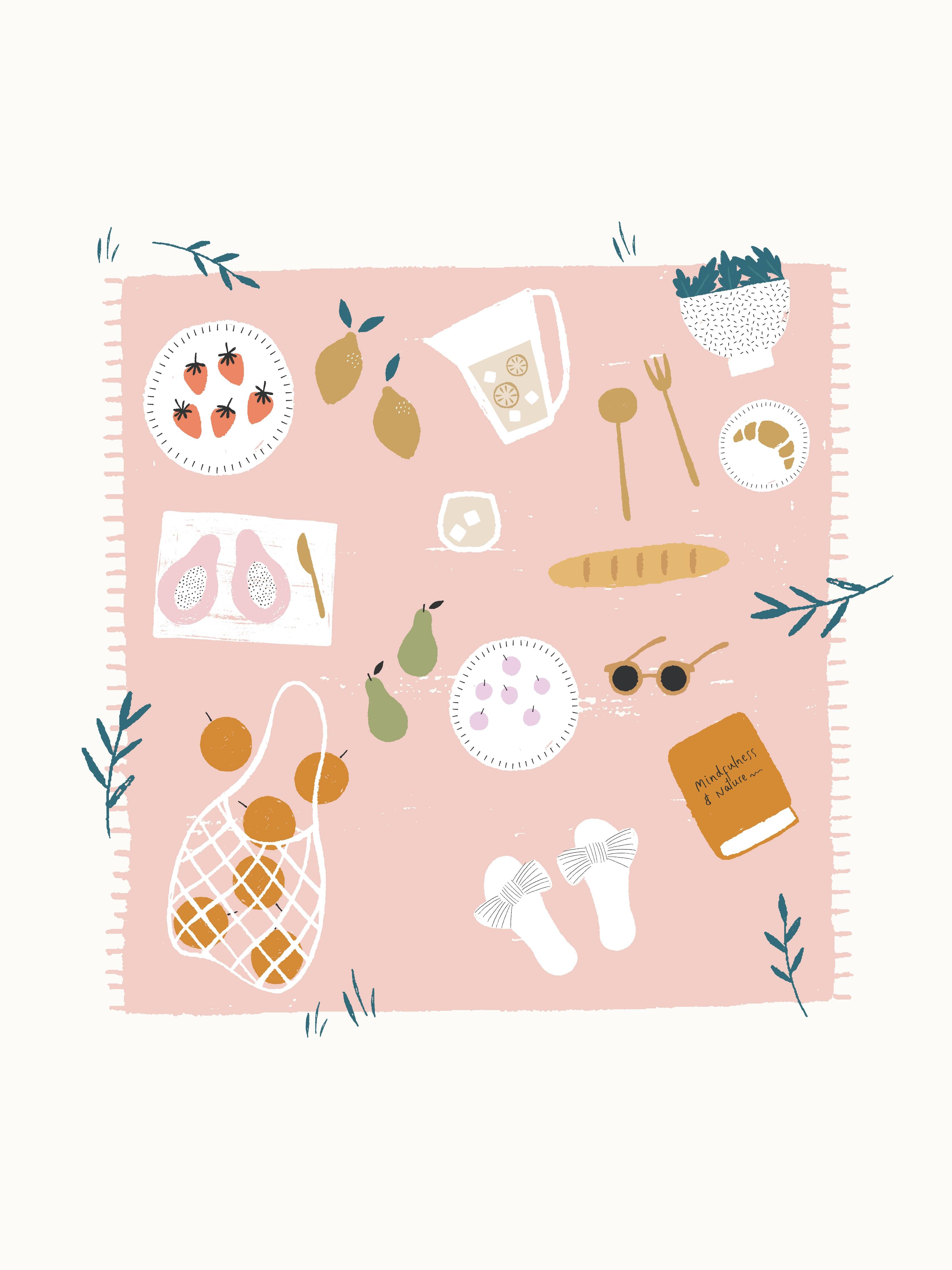 Wandverkleidung Bad-Pastellfarbenes Picknick-Design