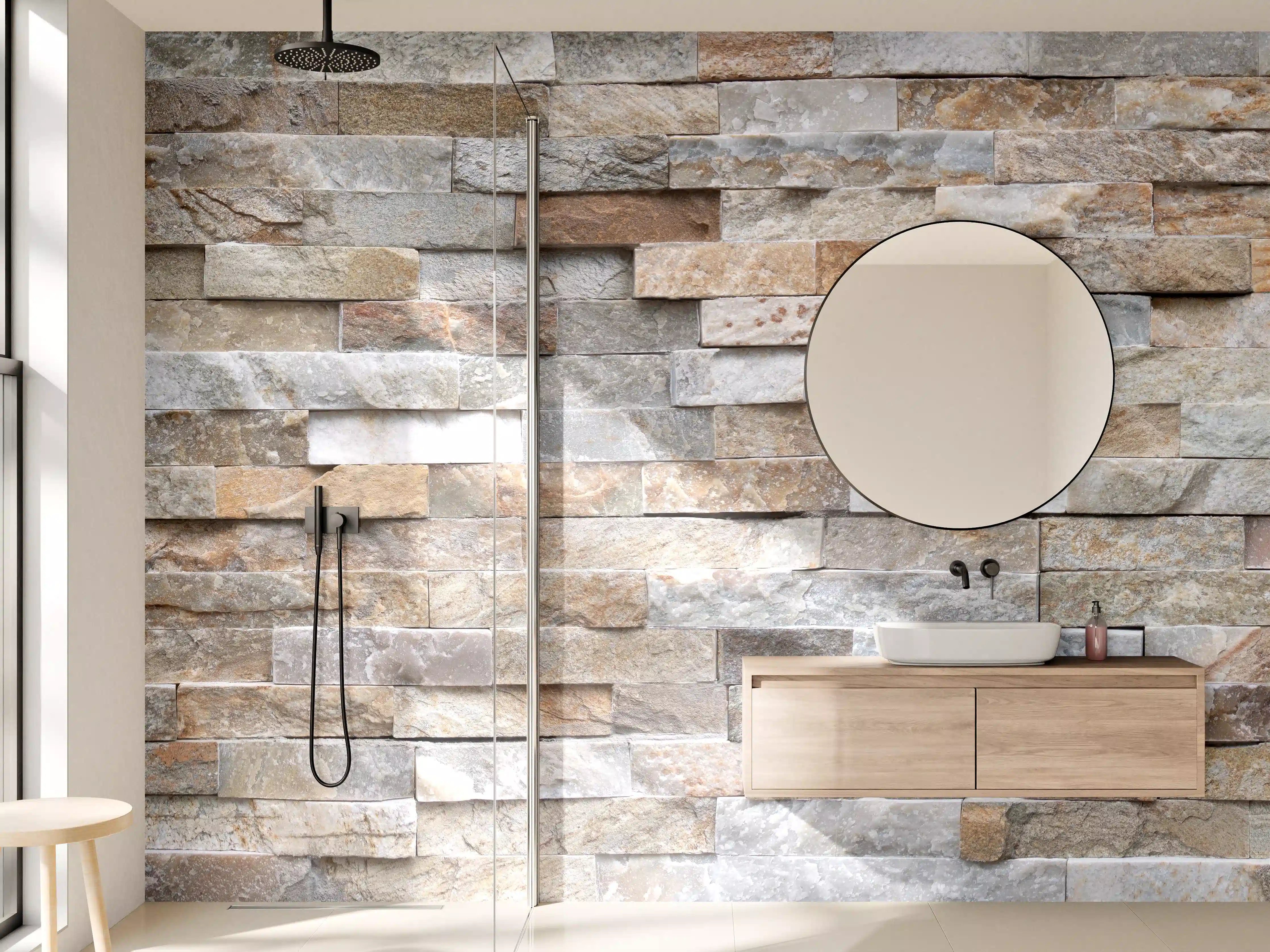 Wandverkleidung Bad - Pastellfarbige Steinmauer