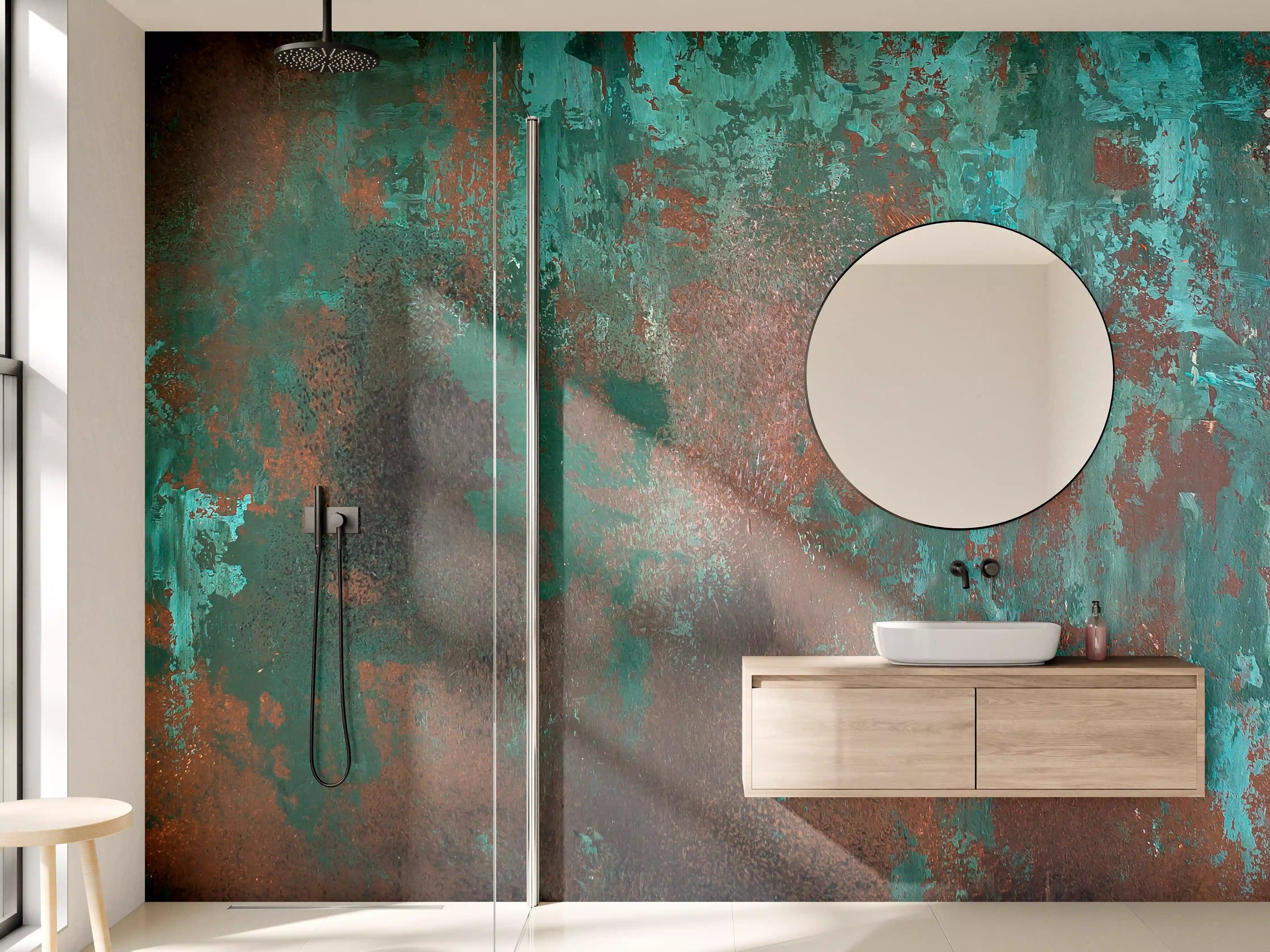 Wandverkleidung Bad - Patina-Bezogenes Wandbild mit Grüntönen