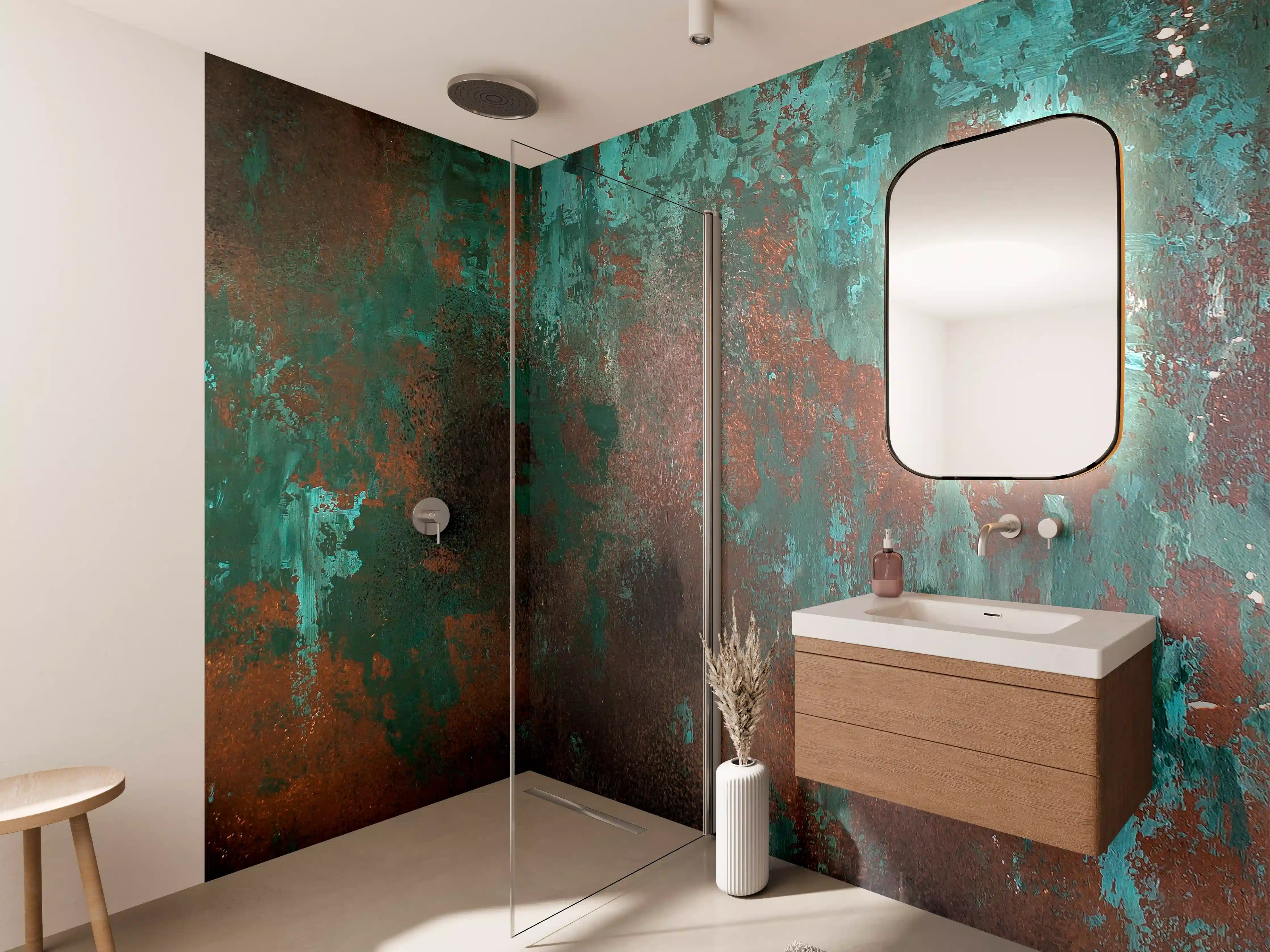 Wandverkleidung Bad - Patina-Bezogenes Wandbild mit Grüntönen